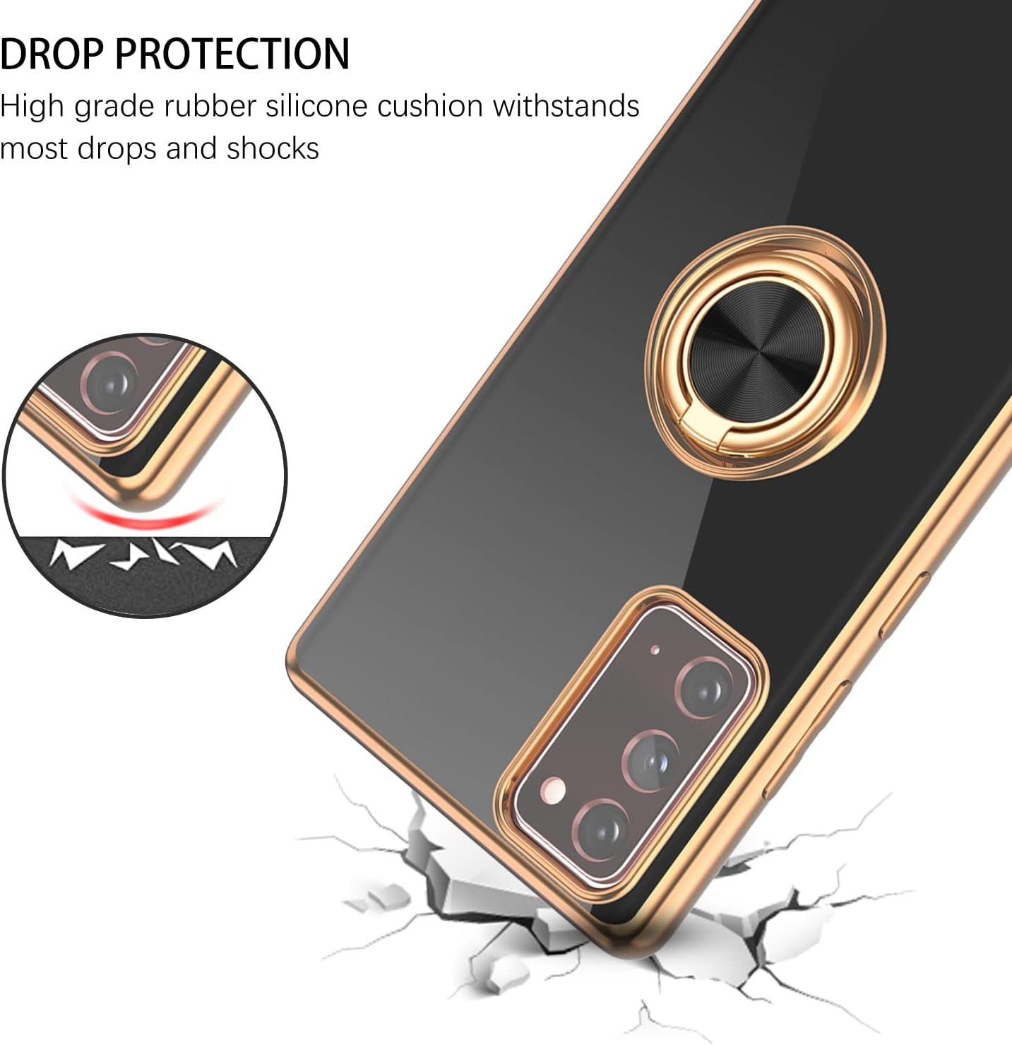 DUEDUE for Samsung Galaxy Note 20 Case with Ring Holder Kickstand 360 Degree Rotation Magnetic Car Finger Soft TPU Slim Cover Shockproof Protective Phone Case for Samsung Note 20 6.7", Black  DUEDUE   