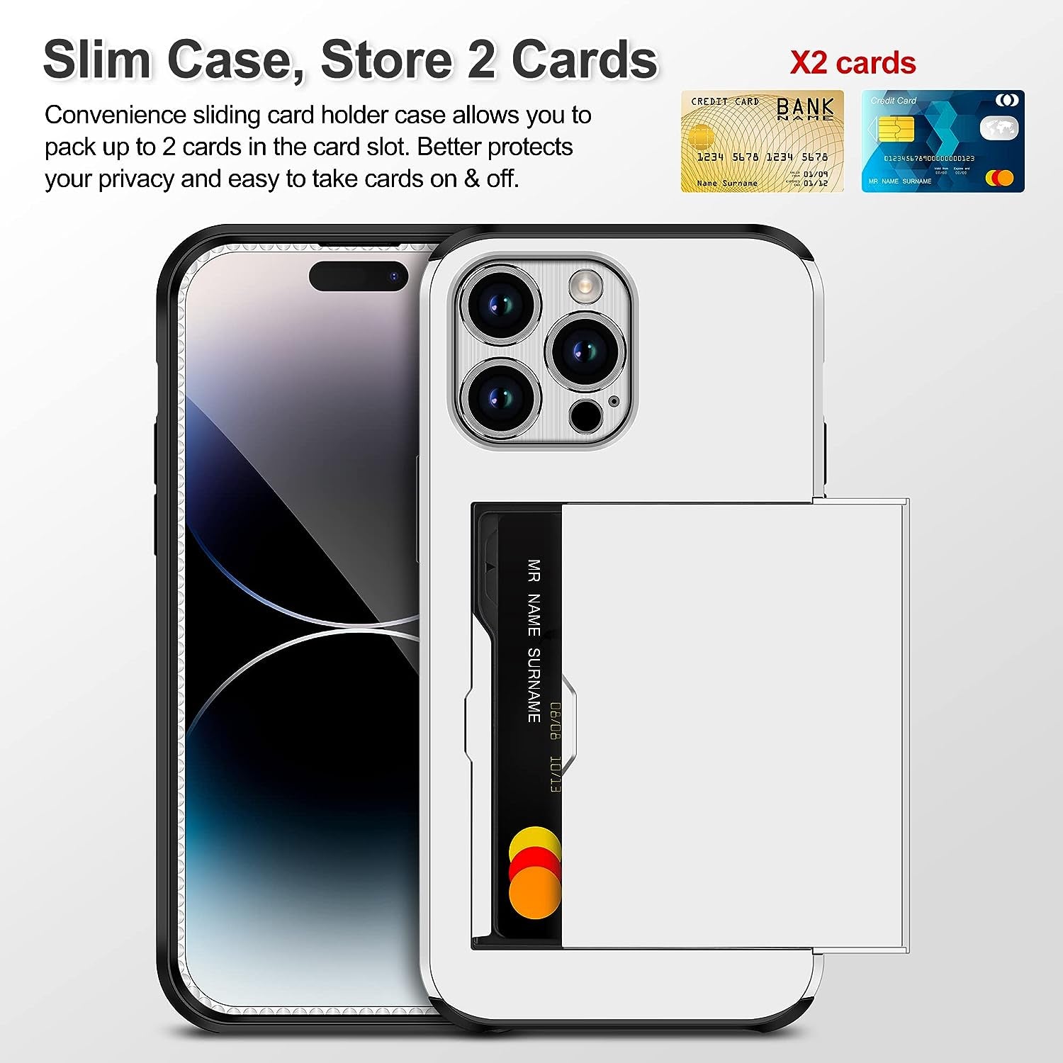 SAMONPOW for Iphone 14 Pro Case Wallet 4-In-1 Hybrid Iphone 14 Pro Protective Case with Card Holder & Screen Protector & Camera Cover Full Body Shockproof Bumper Cover Case for Iphone 14 Pro White  SAMONPOW   