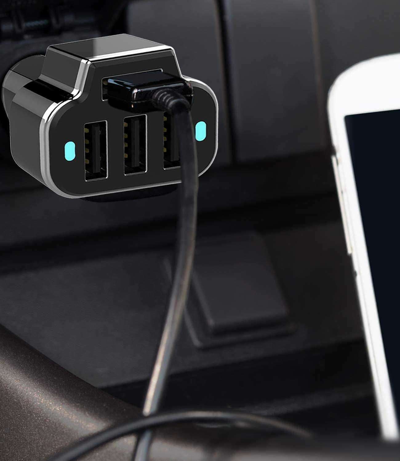 Aduro 4 Port Car Charger USB Adapter, 12V Fast Car Charger USB Adapter Power Station 5.2A/26W Output (Black)  Aduro Products LLC   