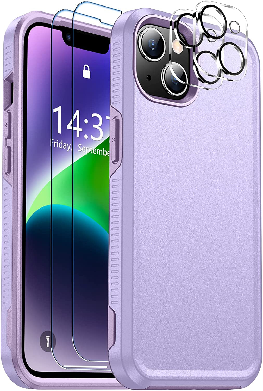 SPIDERCASE for Iphone 14 Case, [10 FT Military Grade Drop Protection][Non-Slip] [2+Tempered Glass Screen Protector][2+Tempered Camera Lens Protector] Heavy Duty Full-Body Shockproof Case, Dark Blue  SPIDERCASE Light Purple  
