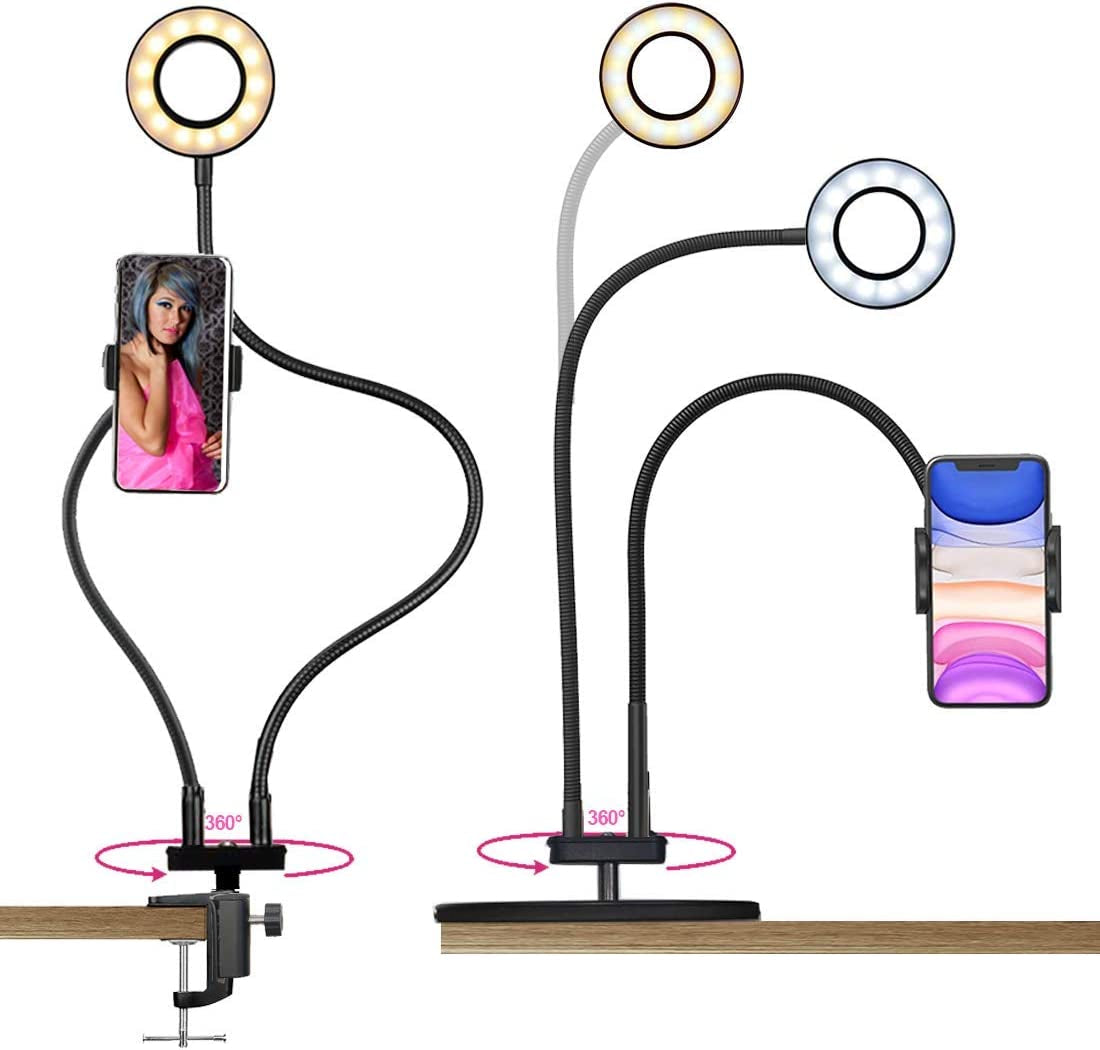 Aggels 3.5" LED Ring Light with Stand, Phone Holder, C-Clamp. Selfie Halo Light for Photography/Makeup/Streaming/Tiktok, Gooseneck 360° Rotation, 33 LED Levels, Compatible Ios & Android  AGG   
