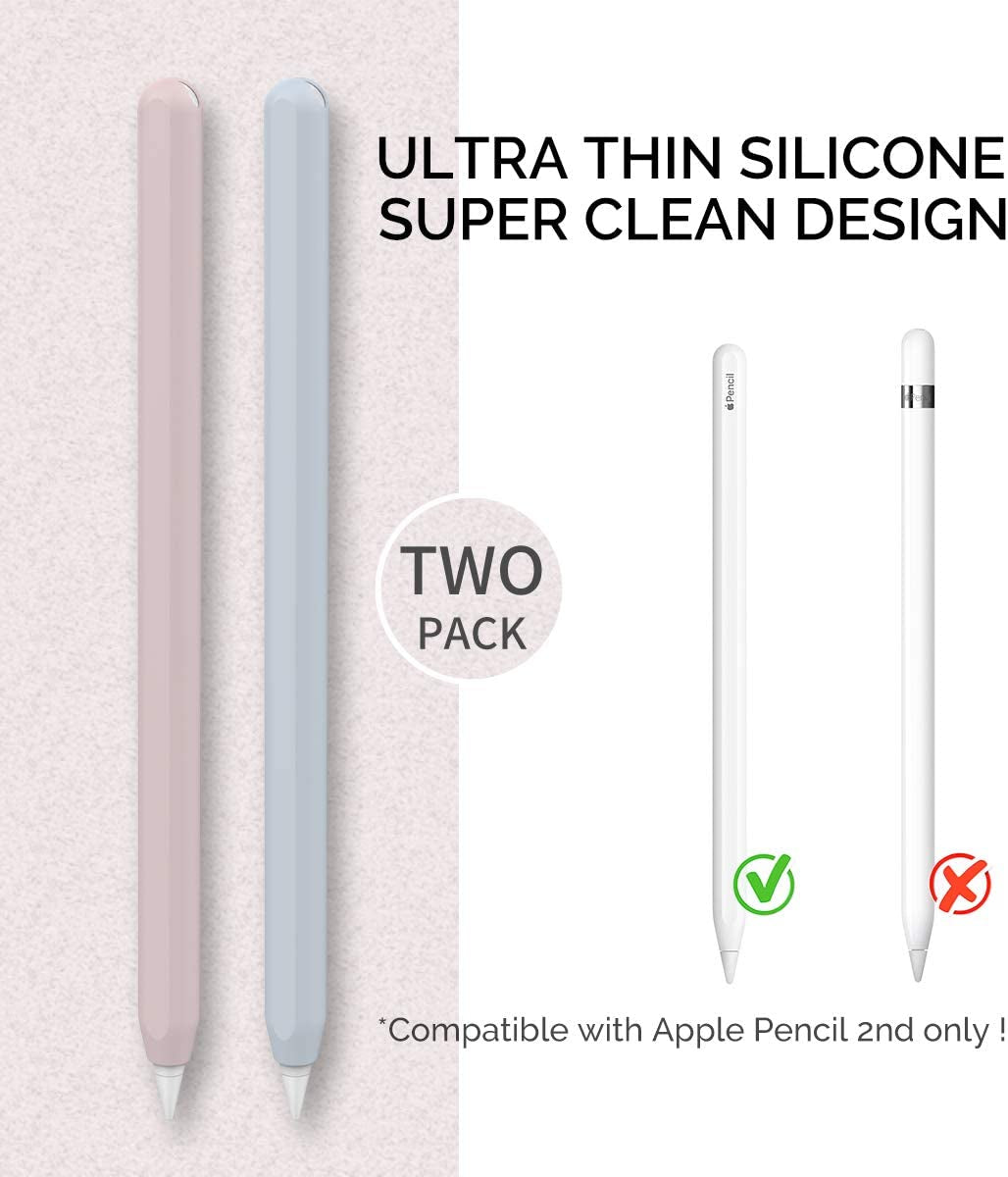 Ahastyle Ultra Thin Case Silicone Skin Cover Compatible with Apple Pencil 2Nd Generation, Ipad Pro 11 12.9 Inch-2 Pack (Light Blue & Pink)  AHASTYLE   