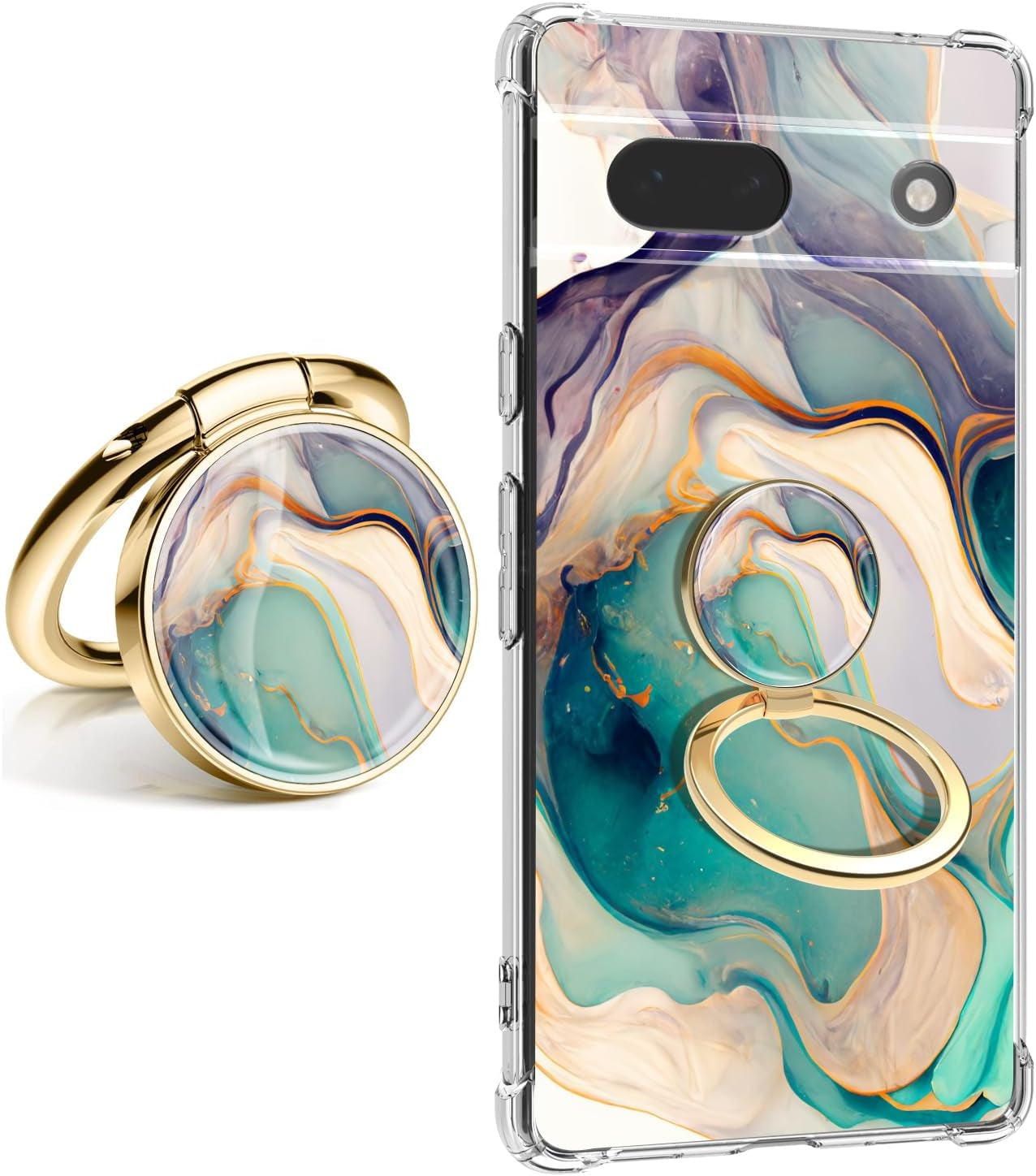 CLATUK for Google Pixel 8 Case with Screen Protector, [Marble Slim]+[Anti-Drop Shockproof Protective] Soft TPU Women Stylish Pixel 8 Phone Covers 2023 6.17 Inch (Alpine Lake)  CLATUK Alpine Lake With Holder  