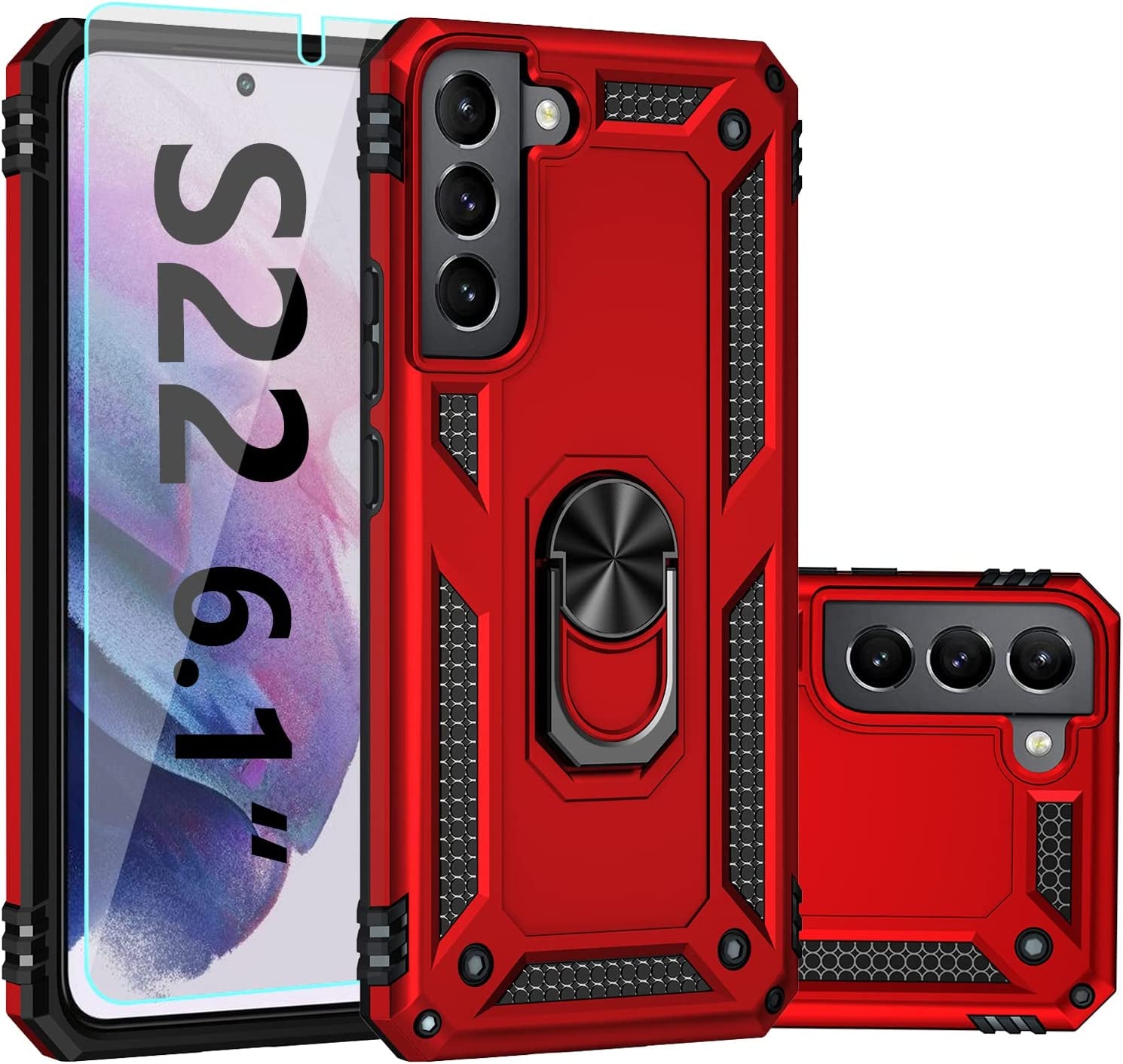 SKTGSLAMY for Samsung Galaxy S22 Case,Galaxy S22 Case,With Screen Protector,[Military Grade] 16Ft. Drop Tested Cover with Magnetic Kickstand Car Mount Protective Case for Samsung S22 5G (Black)  SKTGSLAMY Red  