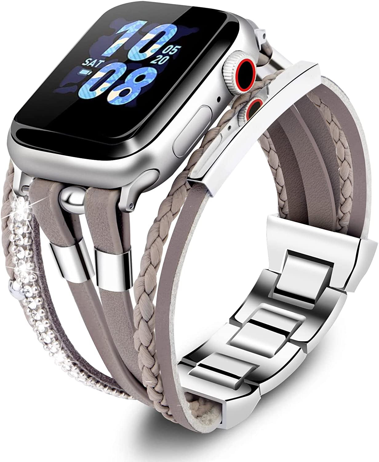 ACEDAX Bracelet Work with Apple Watch Band 44/45Mm, Boho Chic Leather Strap for Apple Watch Ultra Band 49Mm with Silver Metal Buckle,Multilayer Wrap Jewelry for Iwatch Series 8 7 6 SE 5 4 3 Gray Women  ACEDAX   