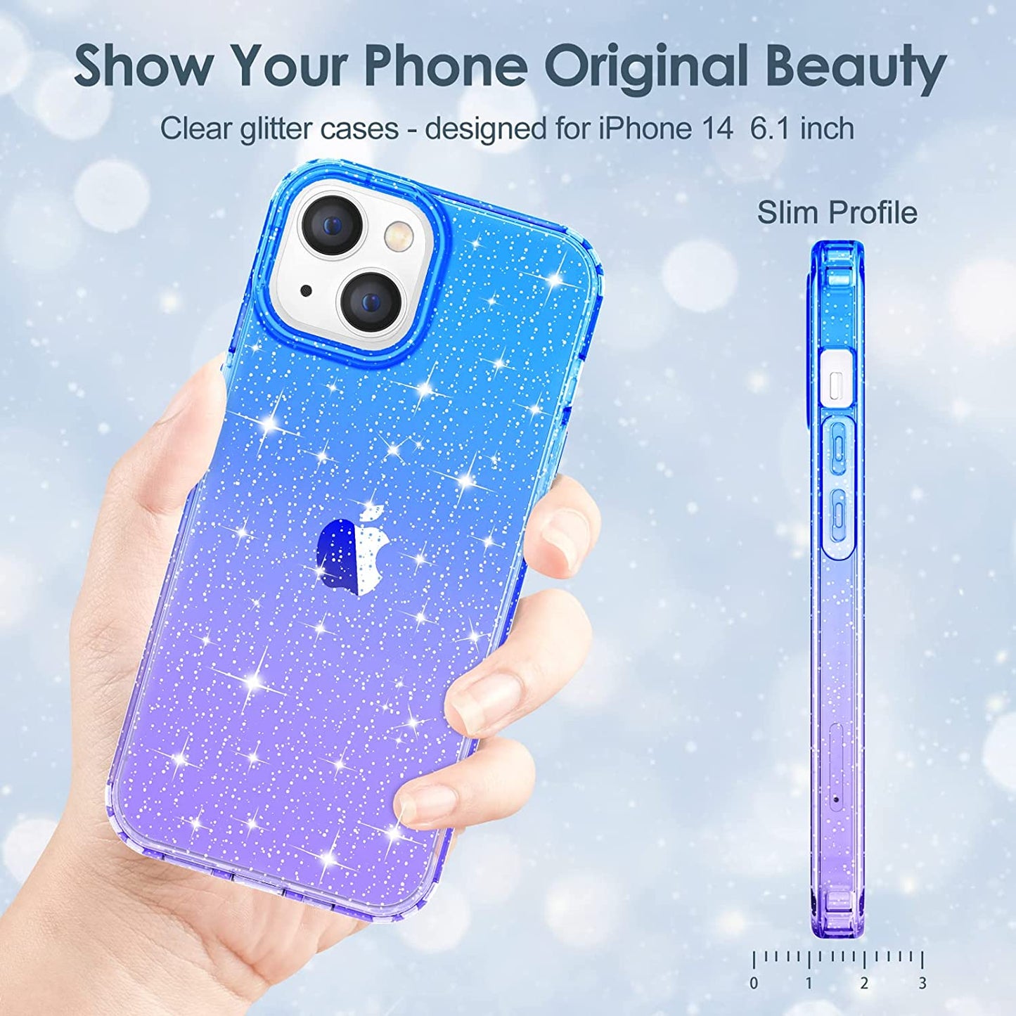 Hython Case for Iphone 14 Case Glitter, Cute Sparkly Clear Glitter Shiny Bling Sparkle Cover, Anti-Scratch Soft TPU Thin Slim Fit Shockproof Protective Phone Cases for Women Girls, Blue/Purple Glitter  Hython   