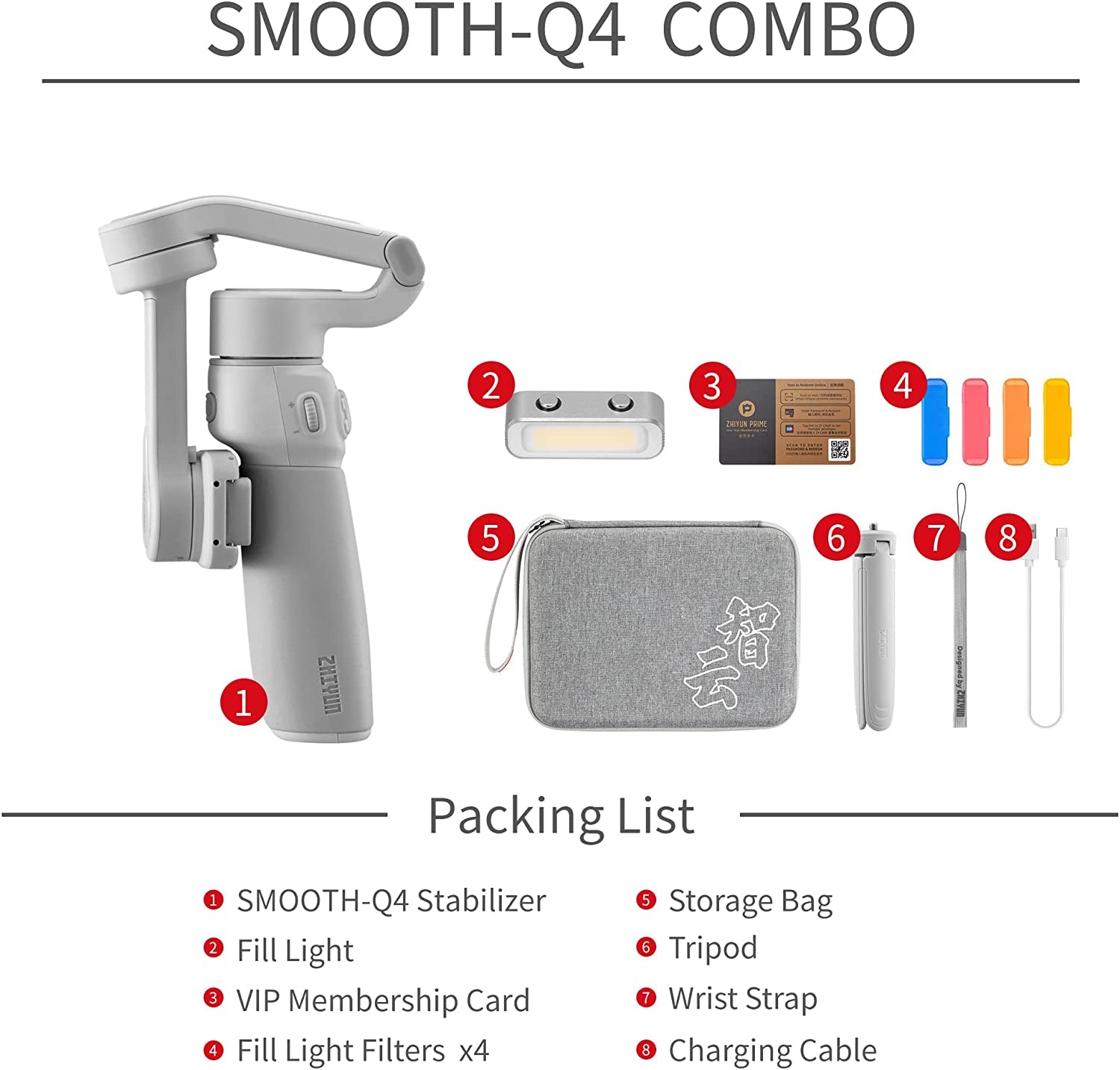 Zhiyun Smooth Q4 Combo Gimbal Stabilizer, Handheld 3-Axis Gimbal for Smartphone, Built-In Extension Rod, Stabilizer for Vlogging, Youtube, Tiktok, Live Video Compatible with Iphone and Android  ZHIYUN   