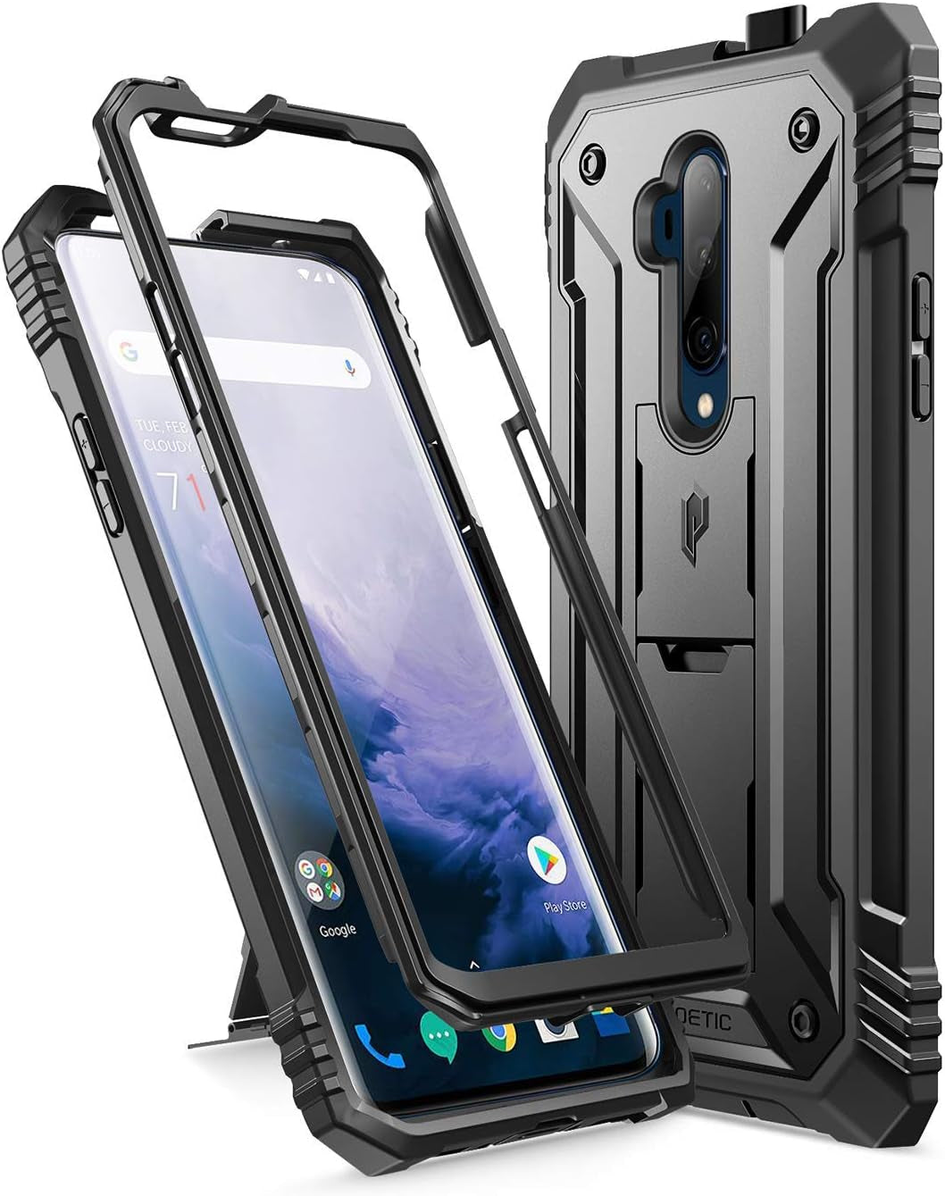 Poetic Revolution Series Designed for Oneplus 7T Pro/Oneplus 7 Pro, Full-Body Rugged Dual-Layer Shockproof Protective Cover with Kickstand and Built-In-Screen Protector, Black  Poetic   