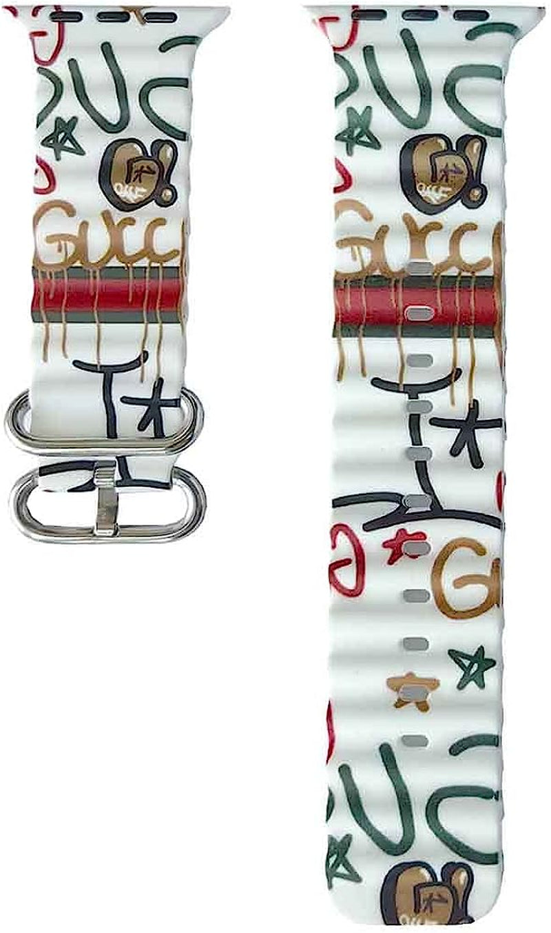 Luxury Sport Band Compatible with Apple Watch Ocean Band 49MM 38MM 40MM 41MM 42MM 44MM 45Mm,Designer Classic Monogram Retro Soft Strap Replacement Sport Wristbands for Iwatch Series 8 7 6 5 4 3 2 1 SE  Cairiocoin Monogram 42/ 44/ 45/ 49MM 