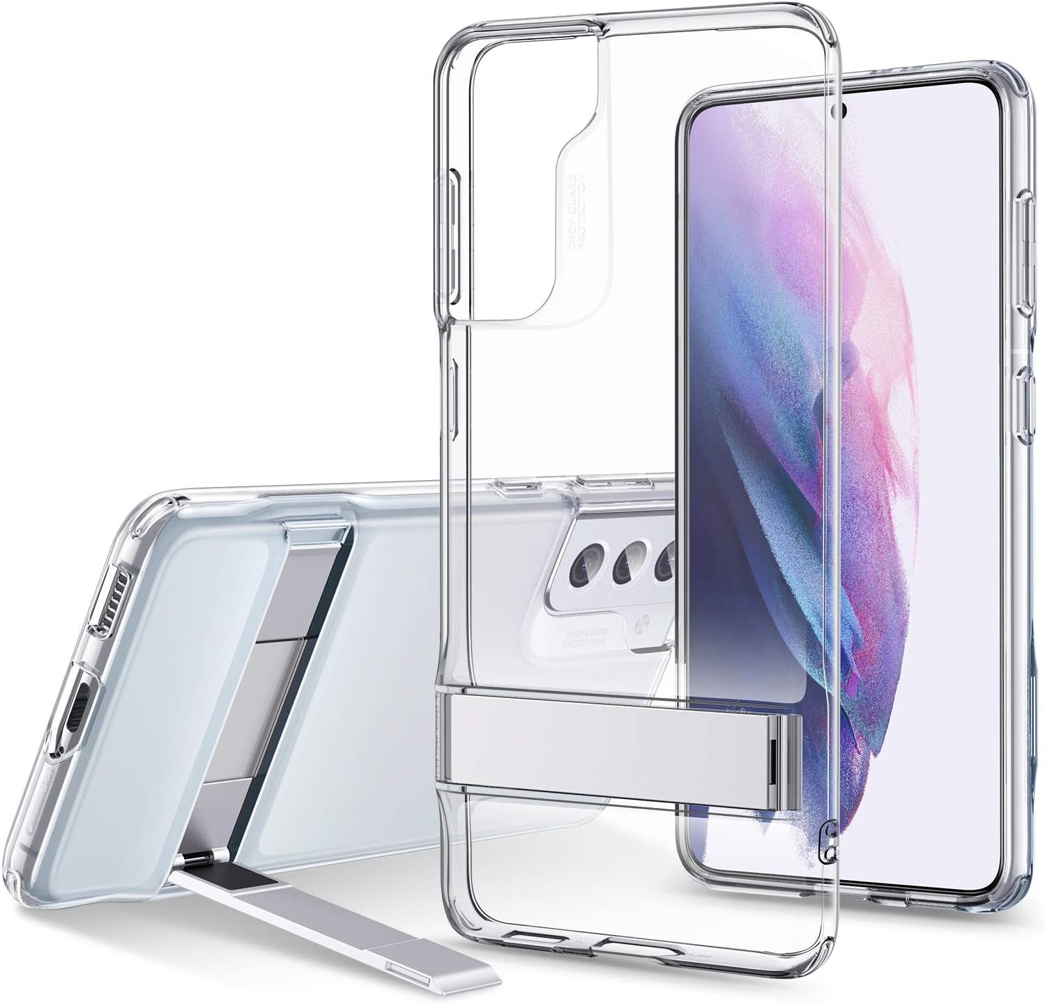 ESR Metal Kickstand Case Compatible with Samsung Galaxy S21 plus (6.7-Inch) (2021) [Reinforced Drop Protection] [Portrait and Landscape Stand], Translucent Black  Electronic Silk Road Corp Clear  