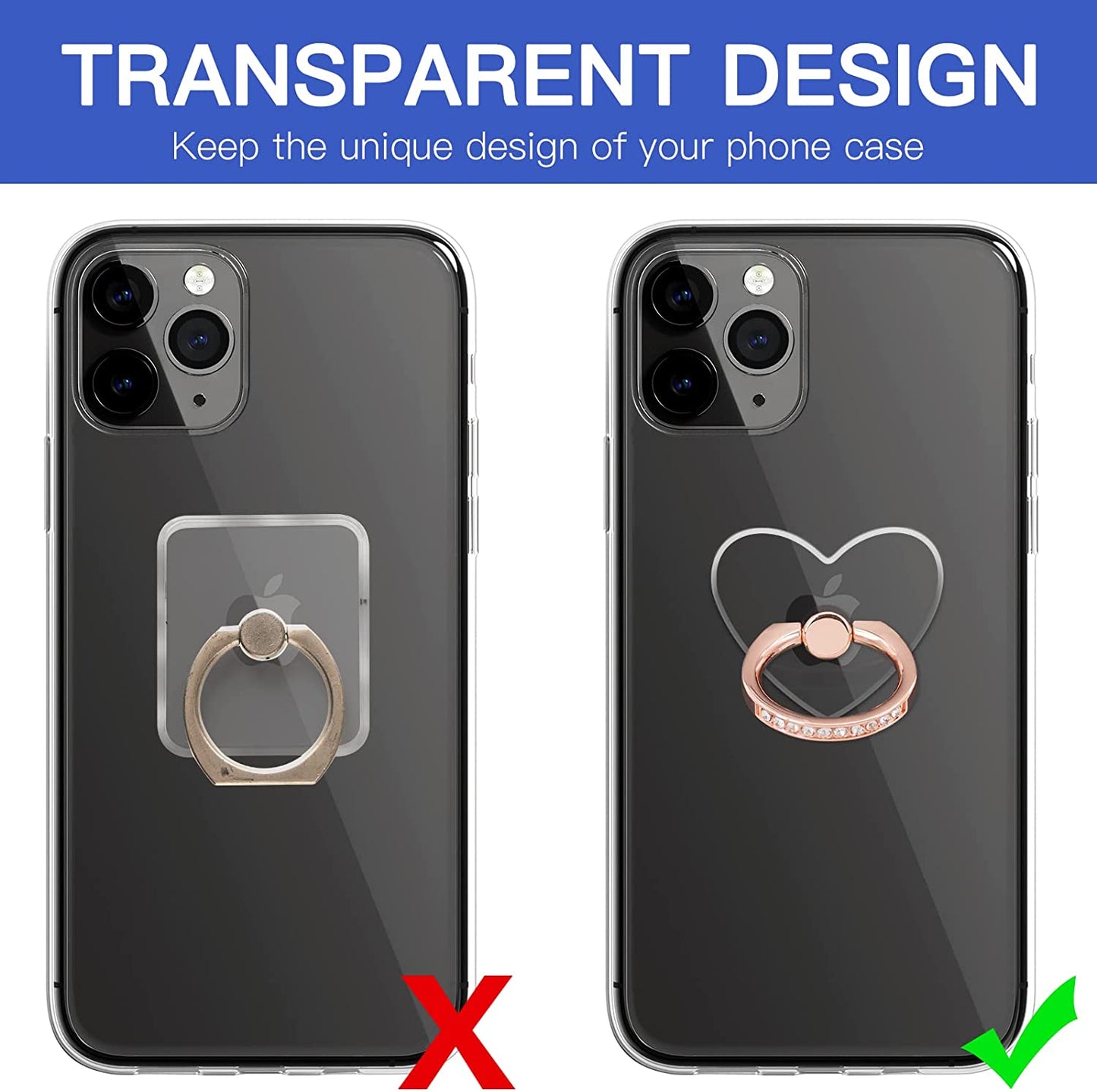 YINHEXI 2 Pcs Transparent Phone Ring Stand Holder Cell Phone Ring Holder Finger Grip 360 Degree Rotation (Rose Gold & Diamond-3)  YINHEXI   