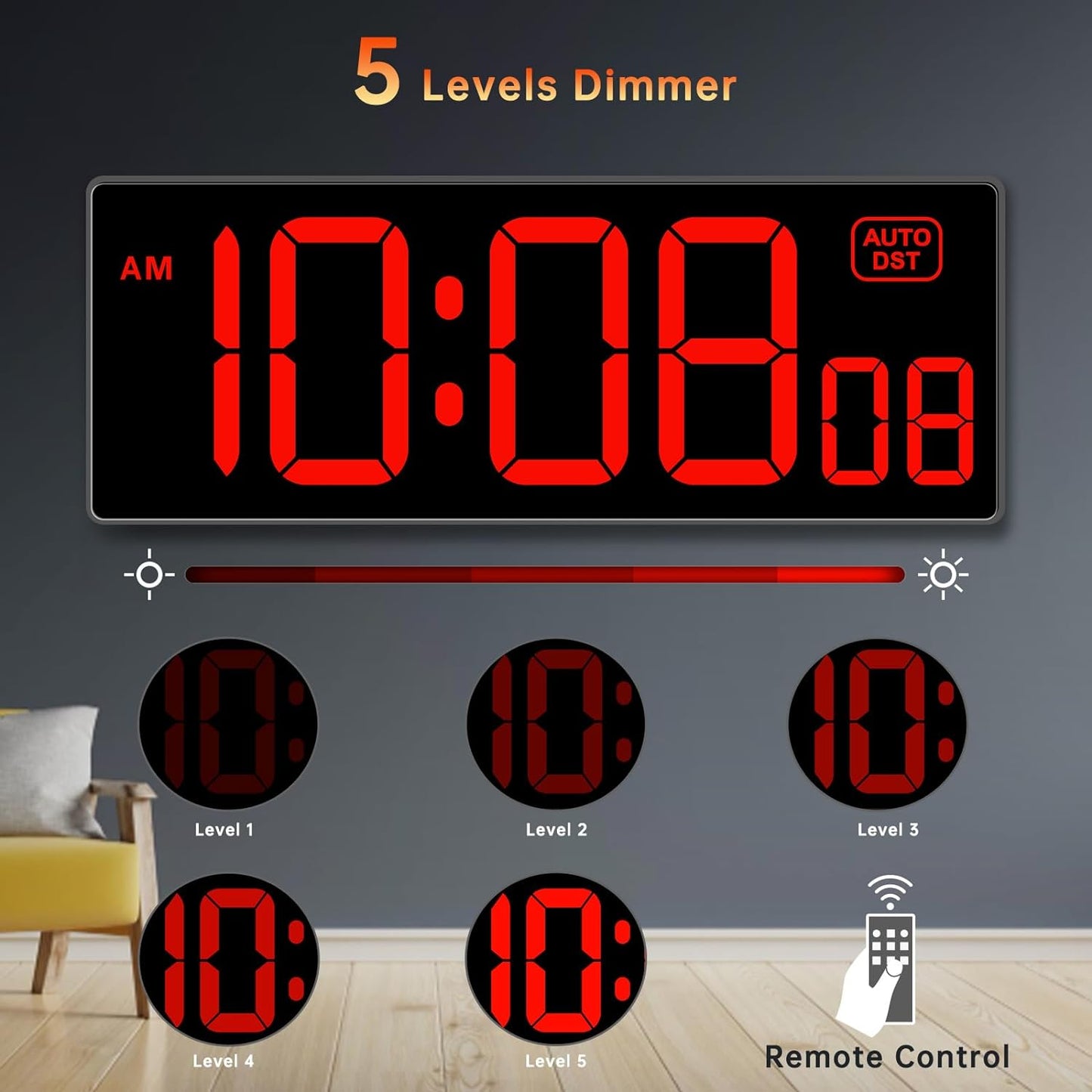 Soobest Digital Wall Clock with Seconds for Gym, Remote Countdown Timer Large LED Display 5 Dimmer  Soobest   