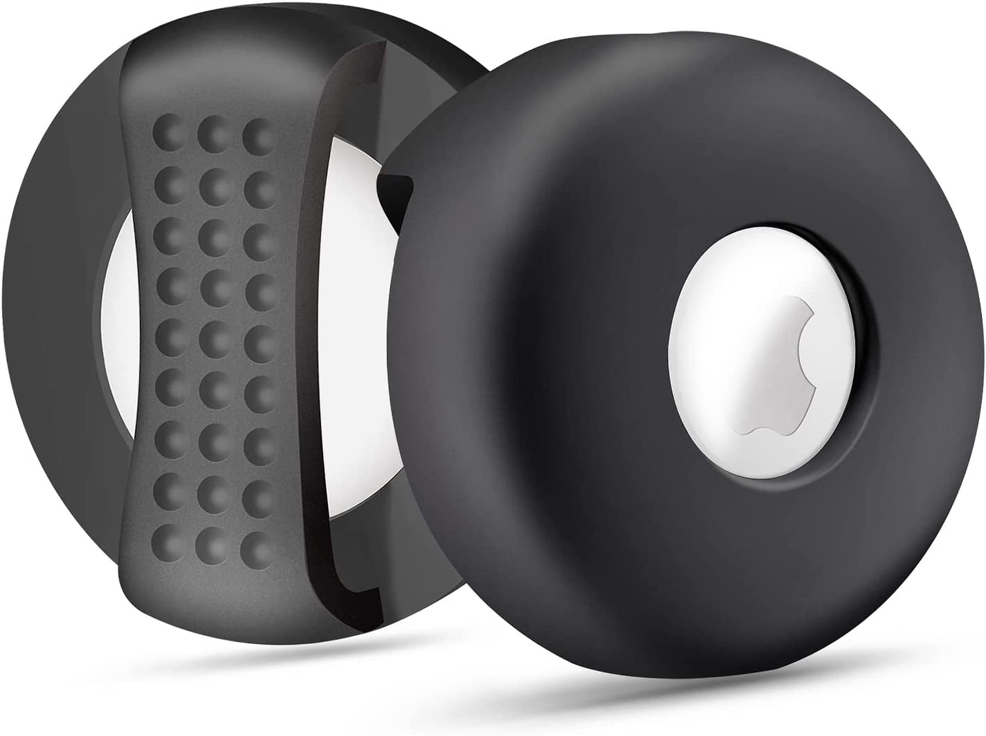 CHINCUM Airtag Dog Collar Holder with Soothing Dots, Silicone Shockproof Pet Collar Case for Apple Airtag, Durable Air Tag Case Holder Compatible with Cat Dog Collars 0.6-1.2 Inch Width  CHINCUM Midnight Black/Midnight Black 2 pack  