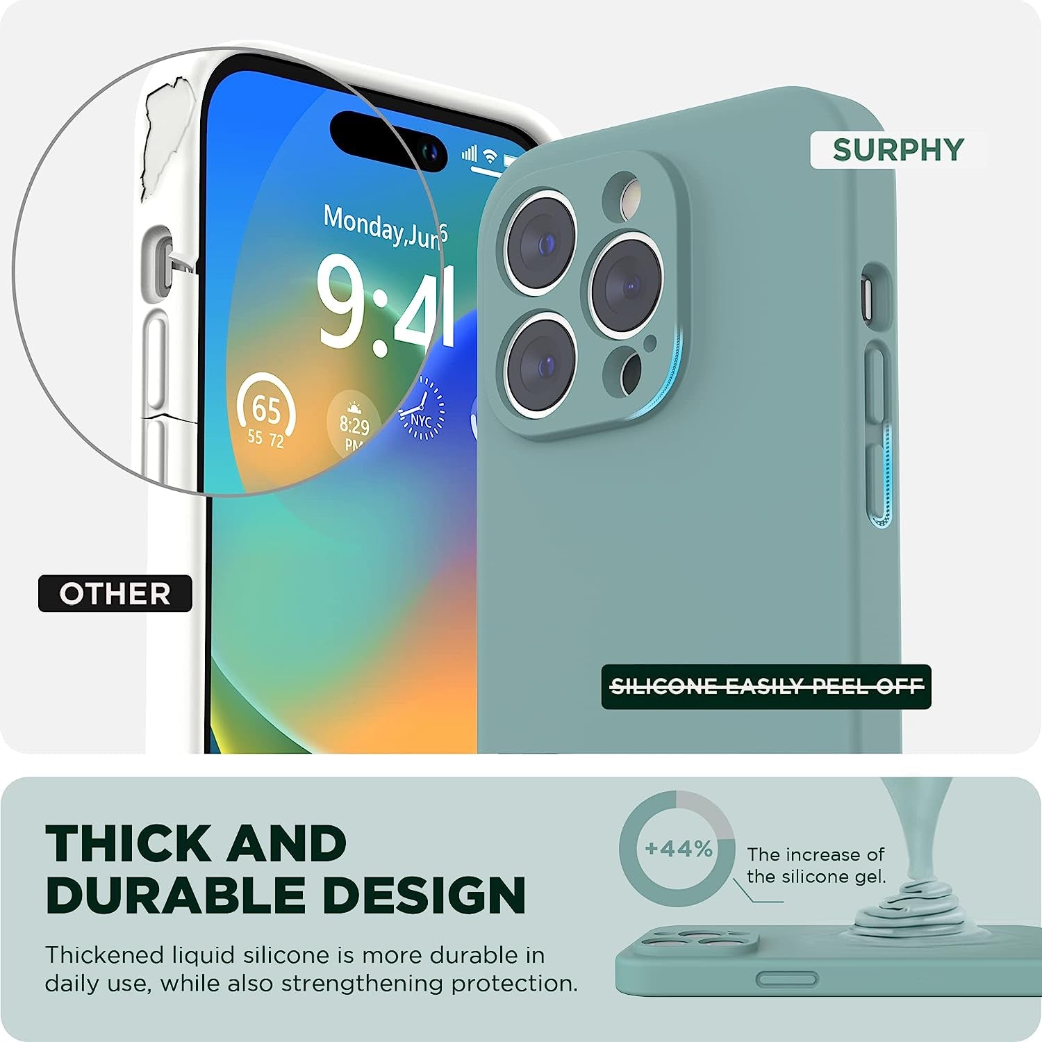SURPHY Designed for Iphone 14 Pro Case with Screen Protector, (Camera Protection + Soft Microfiber Lining) Liquid Silicone Phone Case, Cactus Green  SURPHY   