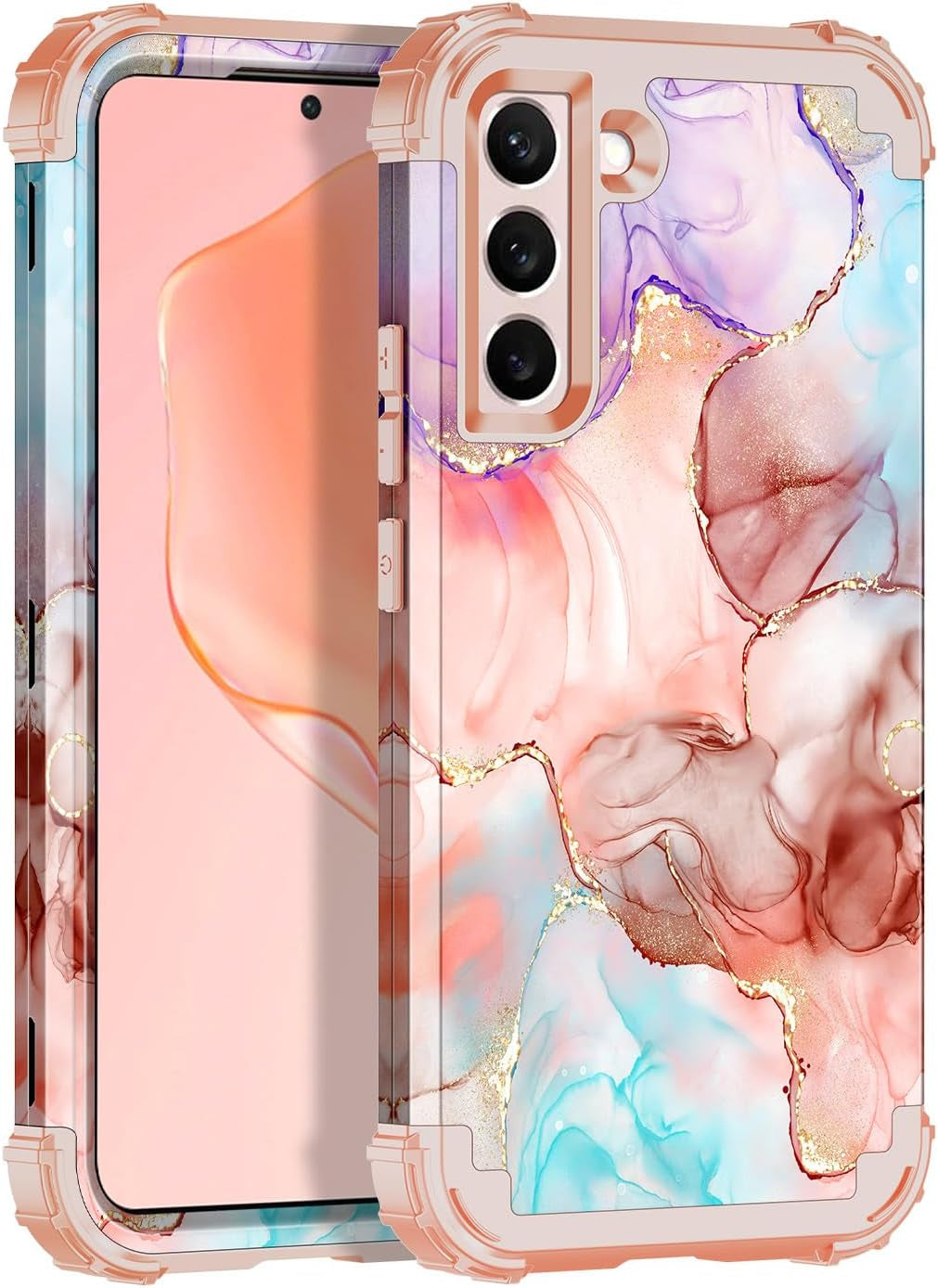 Casetego Compatible with Galaxy S22 plus 5G Case,Floral Three Layer Heavy Duty Sturdy Shockproof Full Body Protective Cover Case for Samsung Galaxy S22 plus 5G,Butterfly  Casetego Rose Gold  