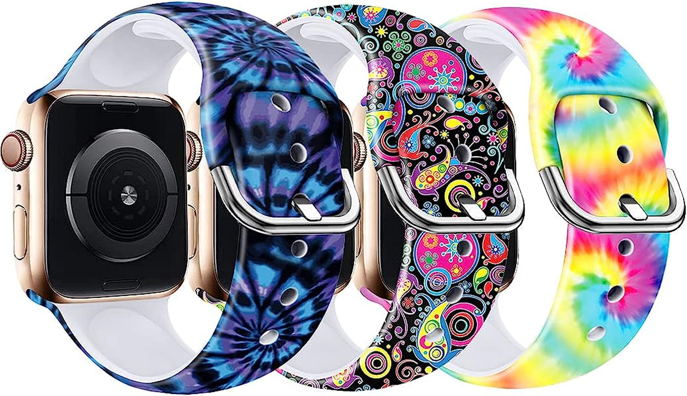 IKANFI Bands Compatible with Apple Watch Band 38Mm 40Mm 41Mm 42Mm 44Mm 45Mm for Women Men Silicone Floral Pattern Printed Band Strap for Iwatch Band SE Series 7 6 5 4 3 2 1 Wristband  IKANFI SJellyfish/Purple Mist/Tie Dye 42mm/44mm/45mm M/L 