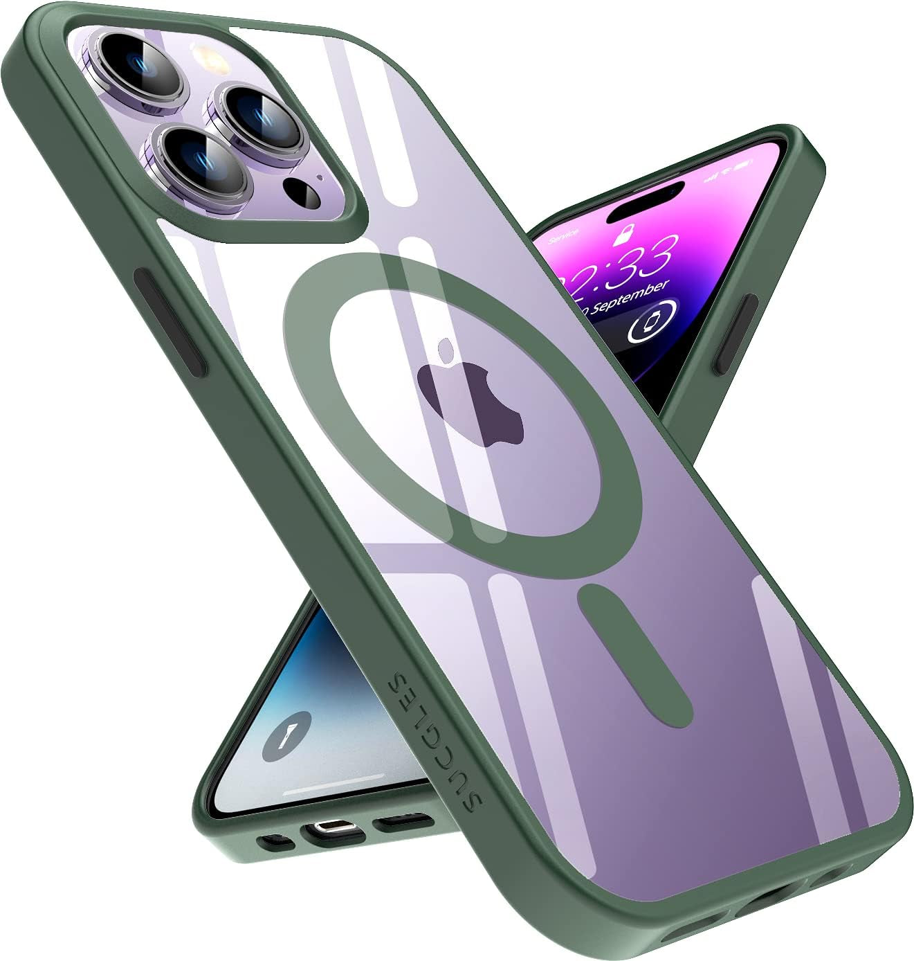 [2023 New] for Iphone 14 Pro Case with Magsafe, [Strong Magnet] [Non-Yellowing] [Military Grade Protection] Magnetic Slim Fit Bumper Mag Safe Thin Phone Cover for (Apple 14Pro, Clear Blue)  Gotrays Gavin LLC Clear Alpine Green Iphone 14 Pro Case 