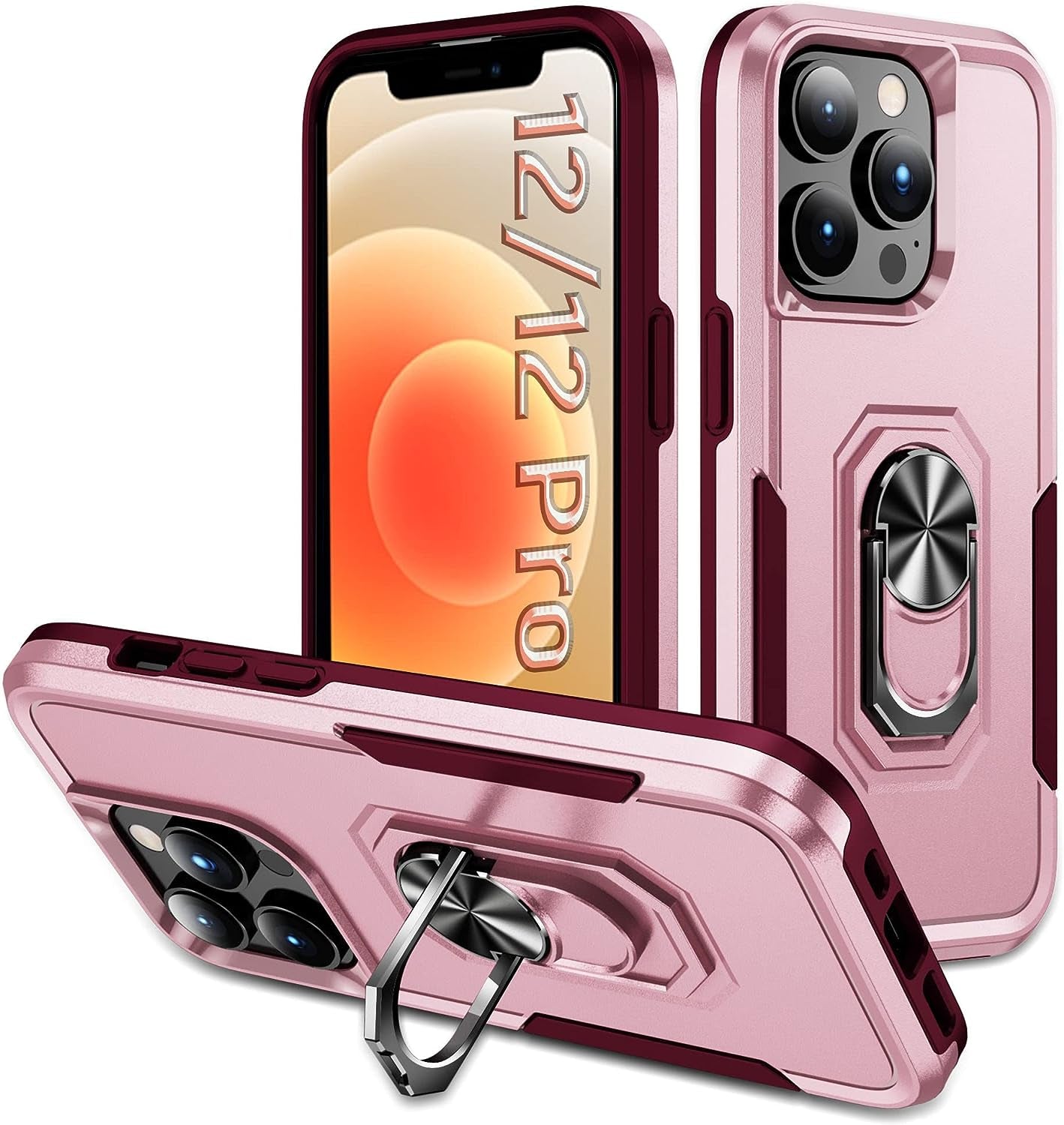 ZOEII for Iphone 12/12 Pro Case 6.1 Inch,With Camera Cover & Kickstand,Shockproof Drop Protection,Case for Iphone 12/12 Pro Case Red  ZOEII Pink Rose Iphone 12/12 Pro (6.1) Inch 