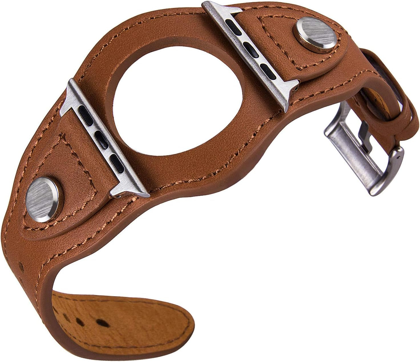 VIQIV Cuff Bracelets Bands for Compatible with Apple Watch 38Mm 42Mm 41Mm 40Mm 44Mm 45Mm Iwatch Series SE 7 6 5 4 3 2 1, Dressy Leather Metal Jewelry Wristband Strap for Women Men Light Brown  VIQIV   