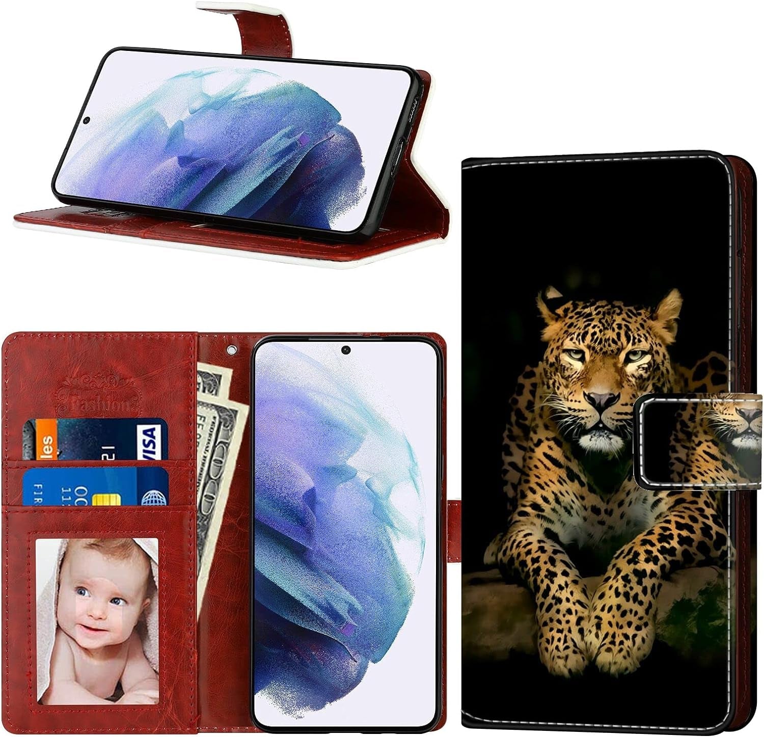 For LG G8 Thinq, Wallet Case Dragonfly Butterfly Phone Case Fit LG G8 Thinq 6.1 Inch Soft PU Leather Shockproof Flip Cover Card Slot with Wristbands for Women  Daobubu Leopard Lg G8 Thinq 