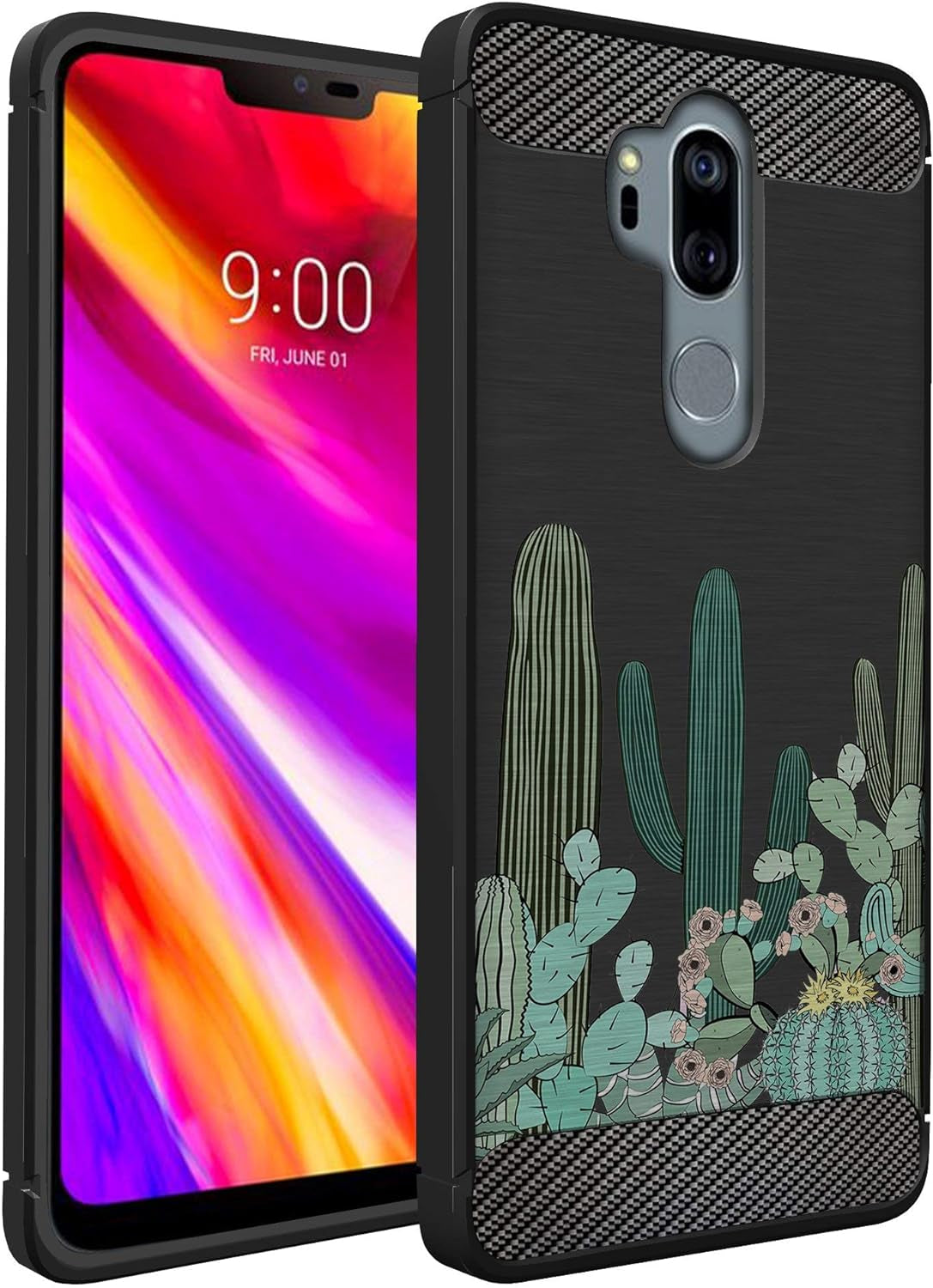 Casesondeck Case Compatible with [LG G7 / LG G7 Thinq] Tribal Floral Matte TPU Flexible Carbon Fiber Textured (Horse Tribal)  CasesonDeck Cactus Garden  