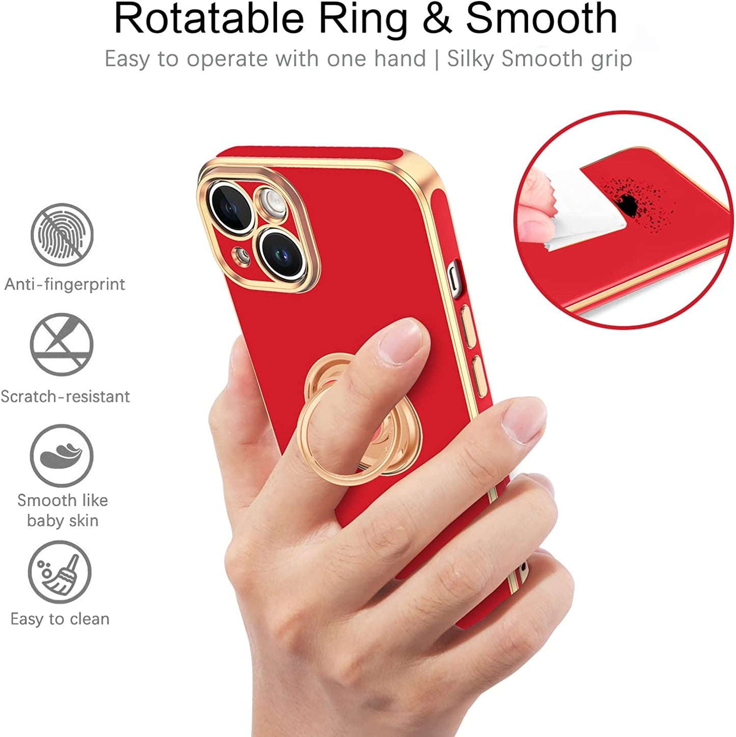 VENINGO Iphone 14 Case,Phone Cases for Iphone 14,Slim Fit Soft 360° Ring Holder Kickstand Magnetic Car Mount Supported Easy Clean Shockproof Protective Cover for Apple Iphone 14 6.1" 2022, Bright Red  VENINGO   