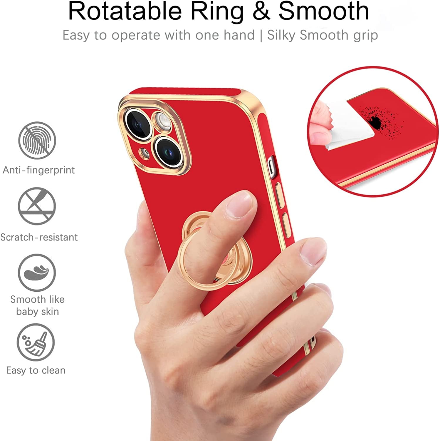VENINGO Iphone 14 Case,Phone Cases for Iphone 14,Slim Fit Soft 360° Ring Holder Kickstand Magnetic Car Mount Supported Easy Clean Shockproof Protective Cover for Apple Iphone 14 6.1" 2022, Bright Red  VENINGO   