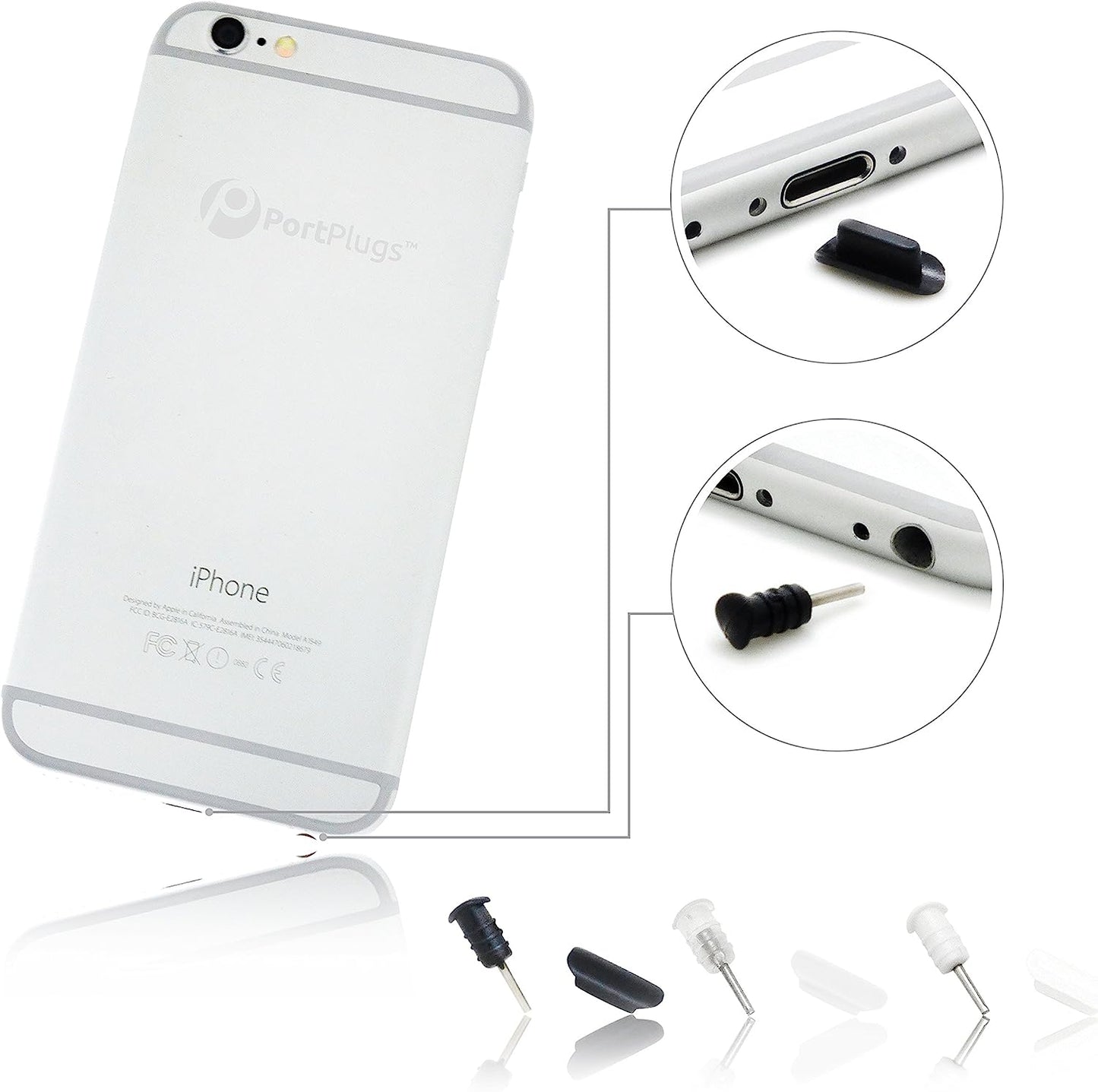 Portplugs Dust Plugs (5 Sets) - Compatible Iphone 5, SE, 6, 6S, 6S, 6 plus - Headphone Jack Plugs with SIM Tool – Includes Cleaning Brush (Black)  PortPlugs   
