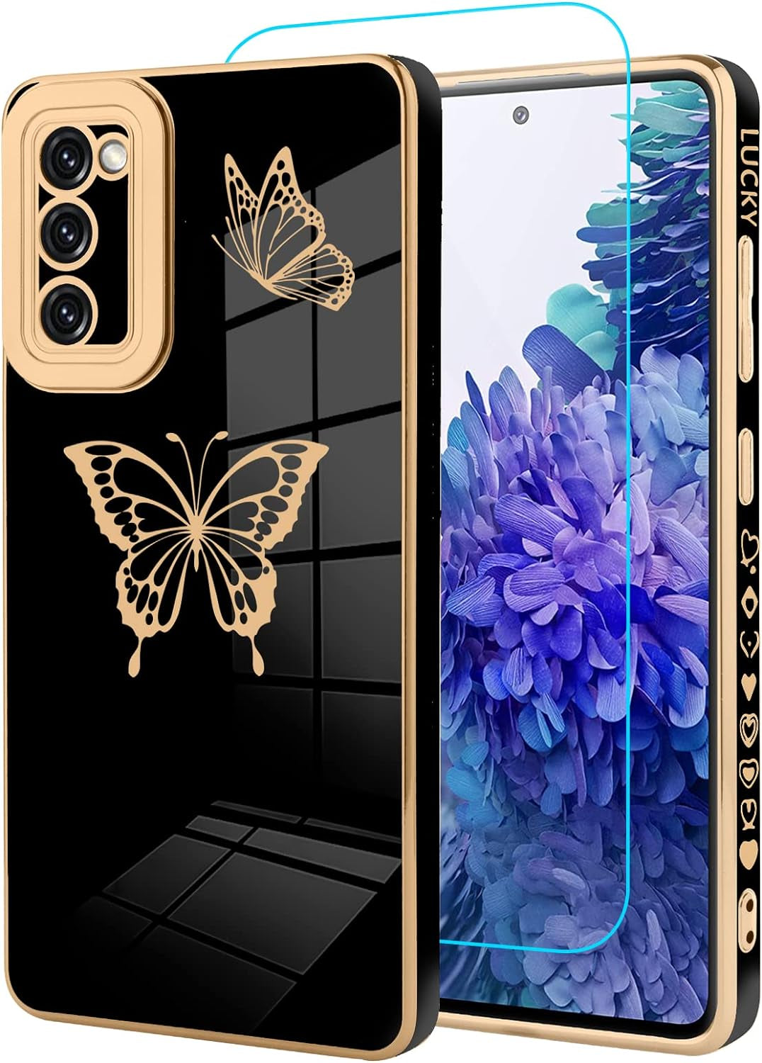 Jefonha for Samsung Galaxy Note 20 Ultra 6.9 Inch Plating Cute Butterflies Cover with Screen Protector Cute Side Pattern Soft TPU Shockproof Full Camera Lens Protection Electroplated Case - Black  Jefonha Samsung Galaxy S20 Fe Samsung Galaxy S20 Fe 6.5 Inch 