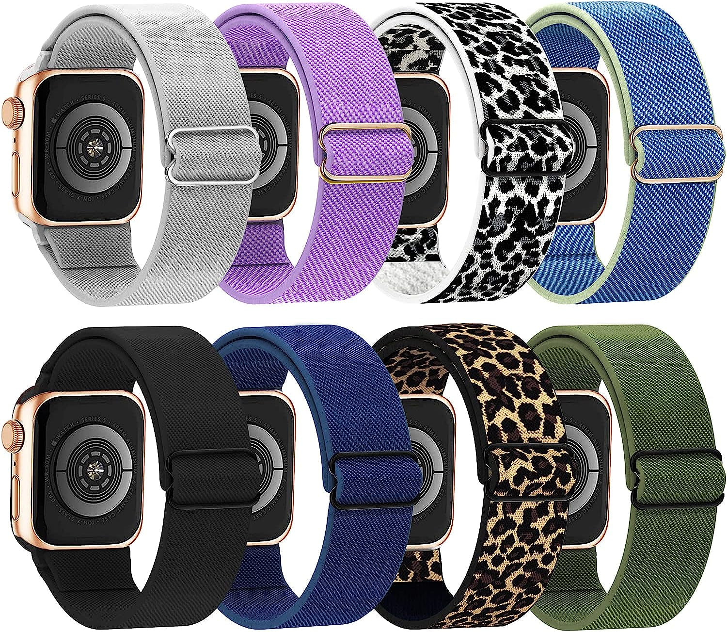 Omee Stretchy Solo Loop Compatible with Apple Watch Band 38Mm 40Mm 41Mm 42Mm 44Mm 45Mm 49Mm, Breathable Trail Loop+Alpine Loop+Ocean Band for Iwatch Serie 8 Ultra 7 6 SE 5 4 3 2 1, 8 Pack  omee Pack of 8 42mm/44mm/45mm/49mm 