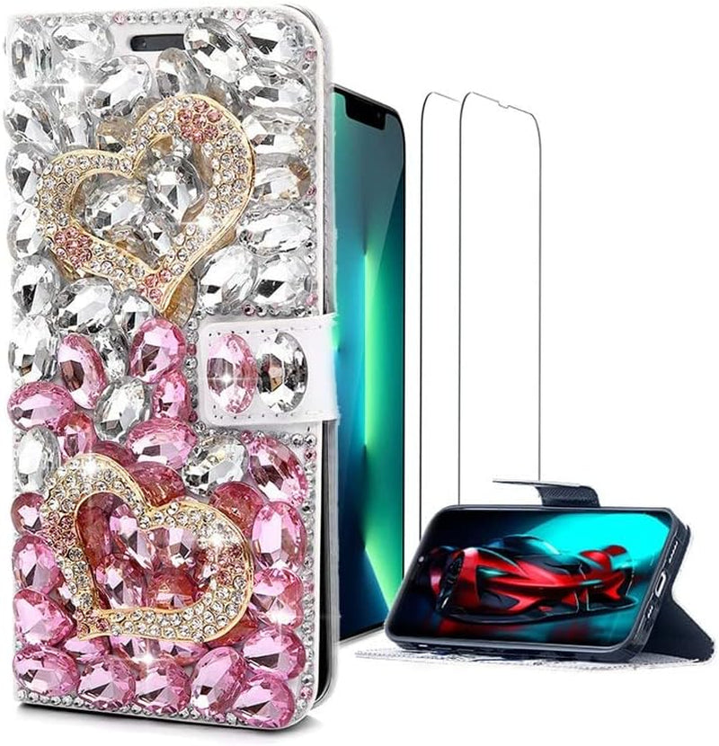 Luziun Glitter Phone Case Compatible with Samsung Galaxy Note 20 Ultra 5G - 3D Luxury Girls Women Shiny Bling Design for Samsung Galaxy Note 20 Ultra 5G  LUZiUN Pink Heart - Wallet Case Design For Samsung Galaxy S20 Ultra 5G 