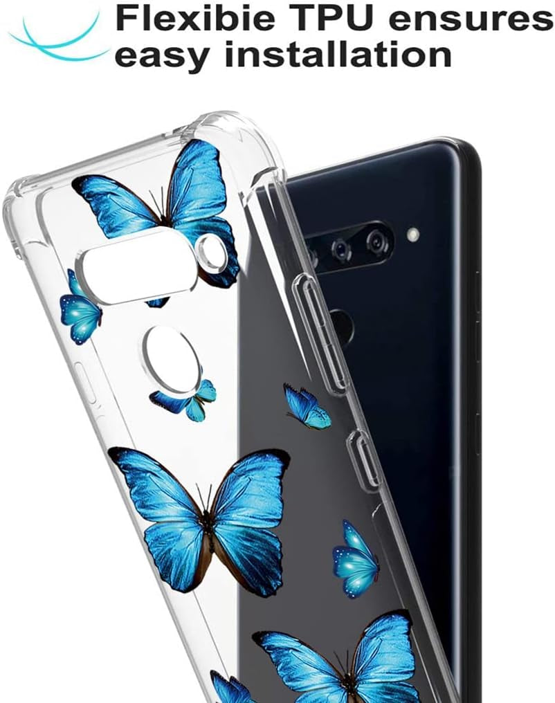 Yerebel Case for LG V40/V40 Thinq Case V405UA0 Cute Case, Clear Flexible Bumper TPU Soft Rubber Silicone Cover Phone Case for LG V40 Thinq (Blue Butterfly)  Yerebel   