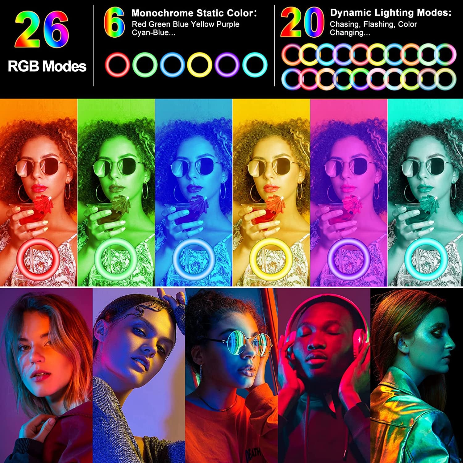 6.5" Ring Light for Computer Video Conference Lighting, Zoom Meetings. 29 Modes Dimmable Ringlight with Desk Tripod Stand and Clip. Laptop Webcam Light. Portable Selfie Light with RGB LED  Vlogging   