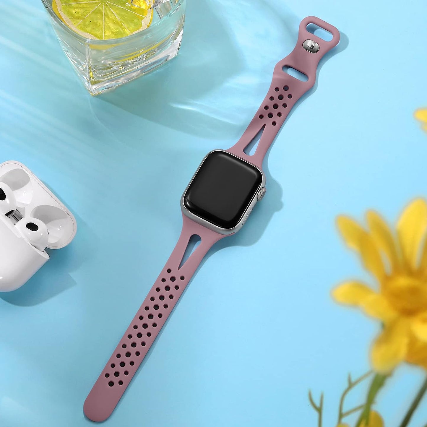 Ouwegaga Compatible with Apple Watch Band 38Mm 40Mm 41Mm 42Mm 44Mm 45Mm, Soft Silicone Slim Sport Breathable Holes Iwatch Bands Replacement Wristband for Iwatch SE & Series 7 6 5 4 3 2 1 for Women Men  Ouwegaga   