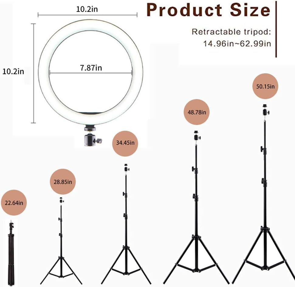 10" Selfie Ring Light with Tripod Stand & Cell Phone Holder for Live Stream Makeup, Dimmable Led Camera Ring 3 Light Modes Fill Light for Youtube Video Photography Shooting Vlog with USB Plug  FLY WAY   