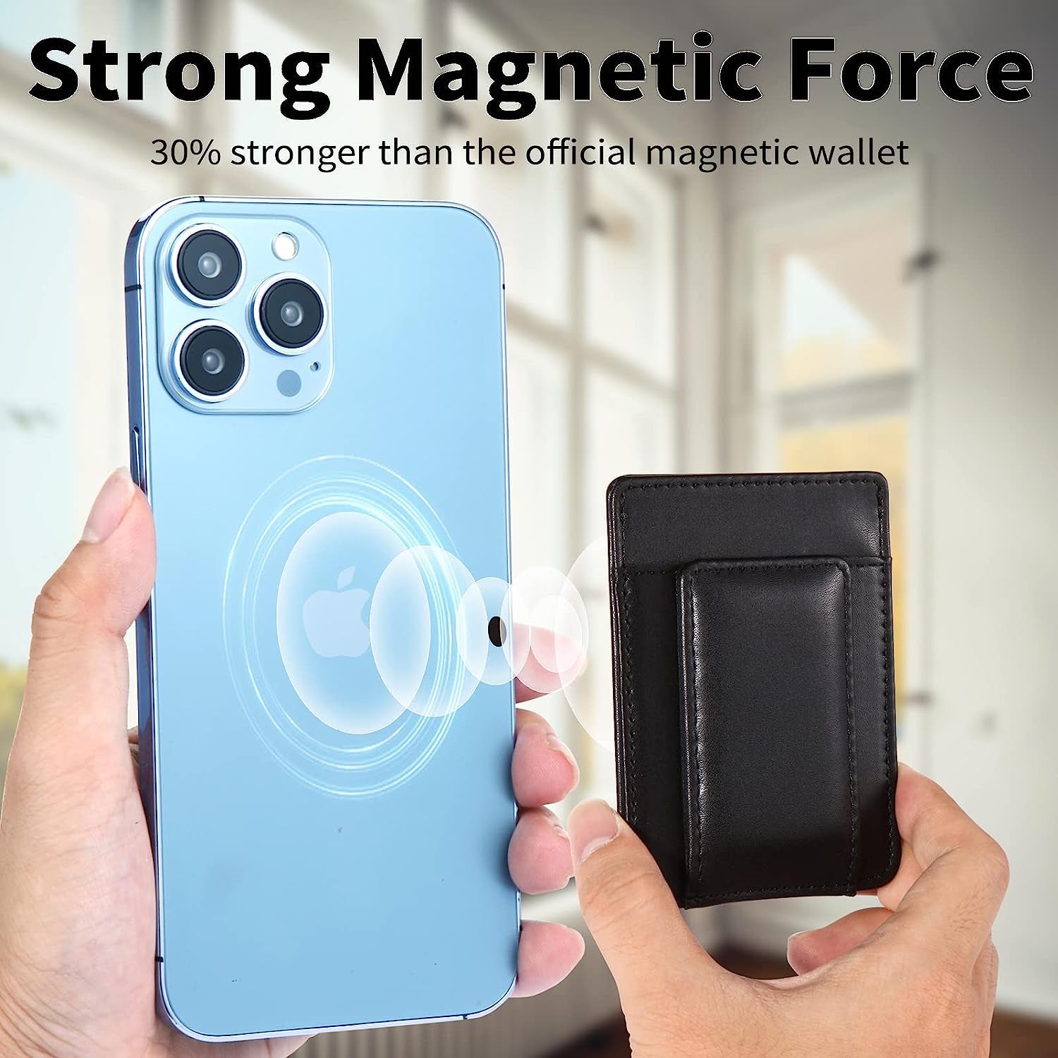 Morojular Leather Wallet for Apple Magsafe, Magsafe Wallet and Magnetic Card Holder, Compatible with Iphone 14/13/12 Series, Max 5 Cards, Money Clip, Not Compatible with Iphone Mini Black  Morojular   