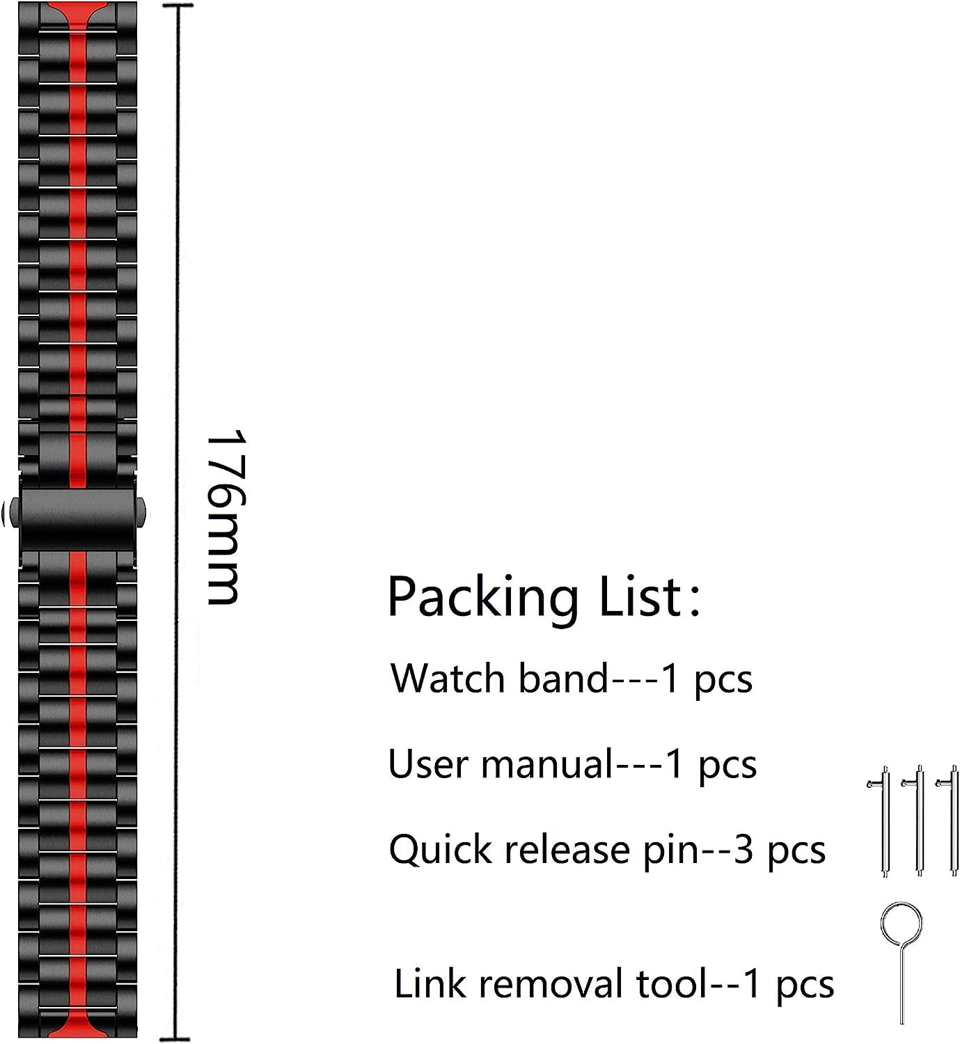 Anrir Compatible for Garmin Vivoactive 3 Band, 20Mm Quick Release Stainless Steel Band for Garmin Forerunner 645/245 Music, Garmin Venu, Garmin Vivomove 3 44Mm, Vivomove Hr/Luxe/Style 42Mm-Black&Red  Anrir   
