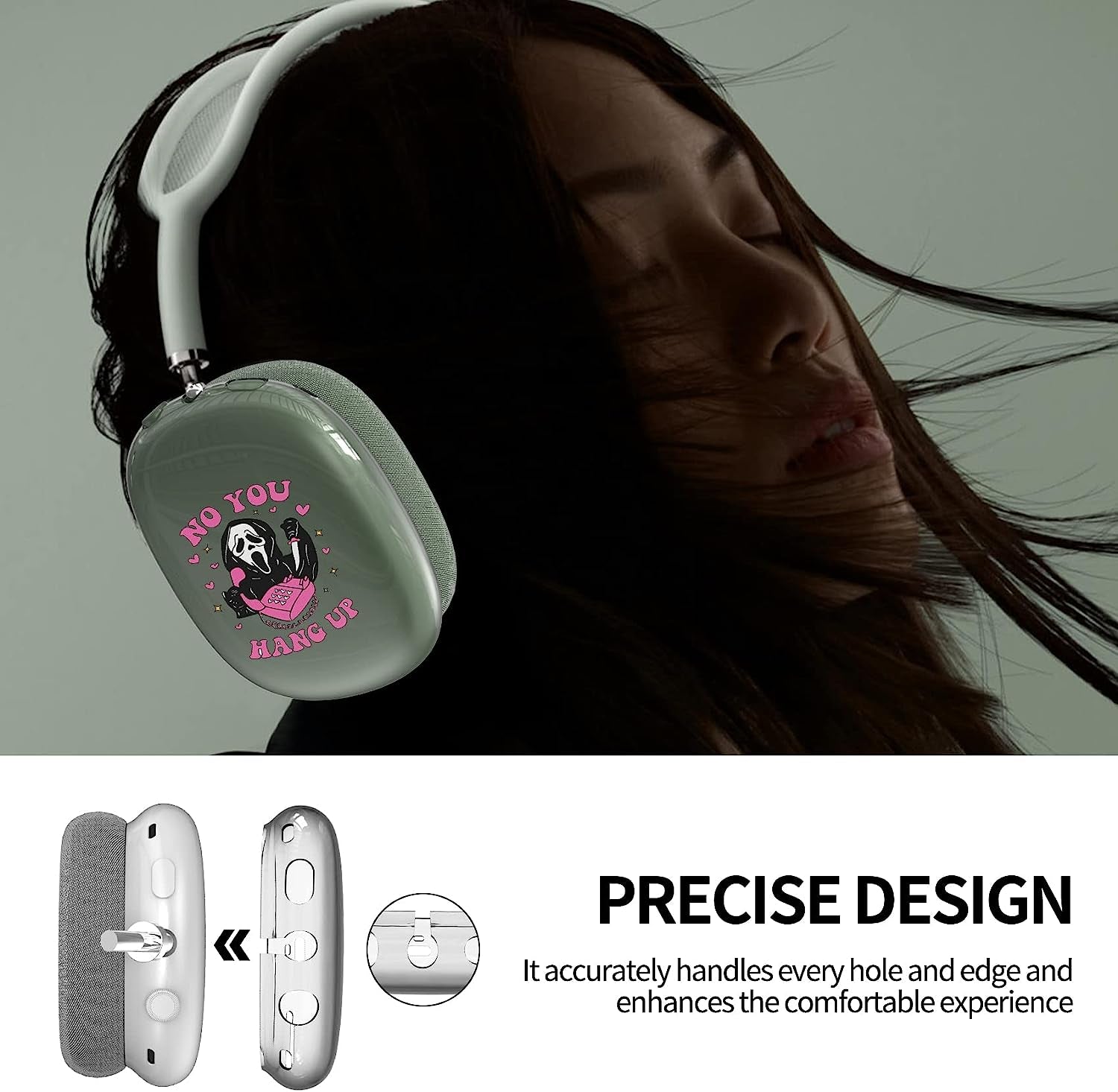 Airpods Max Cute Clear Cover Case, Clear Soft TPU Skin Case Compatible Airpods Max, Transparent Protective Cover for Apple Airpods (Scream Ghost)  DZHAXIE   