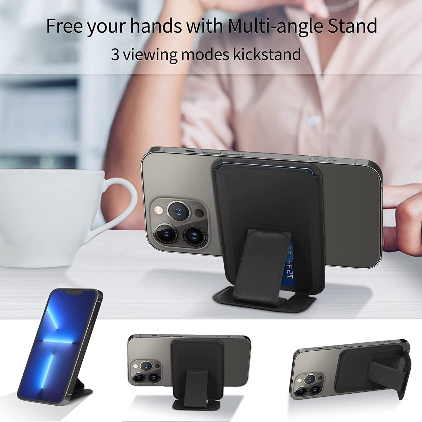FYY Card Holder for Back of Phone, Stick on Wallet Magsafe Upgrade Strong Magnetic Stand Phone Sleeve, Detachable Phone Card Holder Compatible with Iphone 12/13/14 Pro|Pro MAX, Max 2 Cards, Black  GUANGZHOU WENYI COMMUNICATION EQIPMENT CO.,LTD   