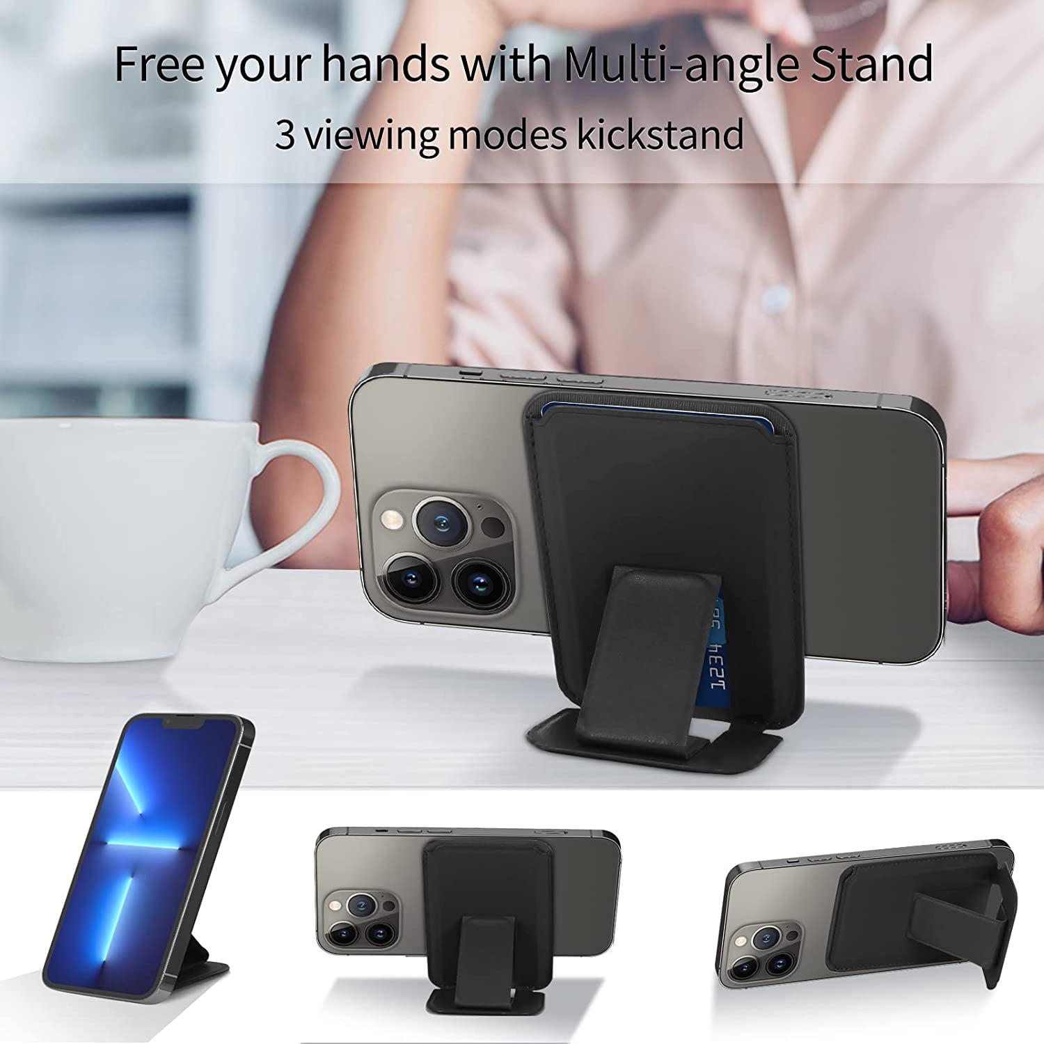 FYY Card Holder for Back of Phone, Stick on Wallet Magsafe Upgrade Strong Magnetic Stand Phone Sleeve, Detachable Phone Card Holder Compatible with Iphone 12/13/14 Pro|Pro MAX, Max 2 Cards, Black  GUANGZHOU WENYI COMMUNICATION EQIPMENT CO.,LTD   