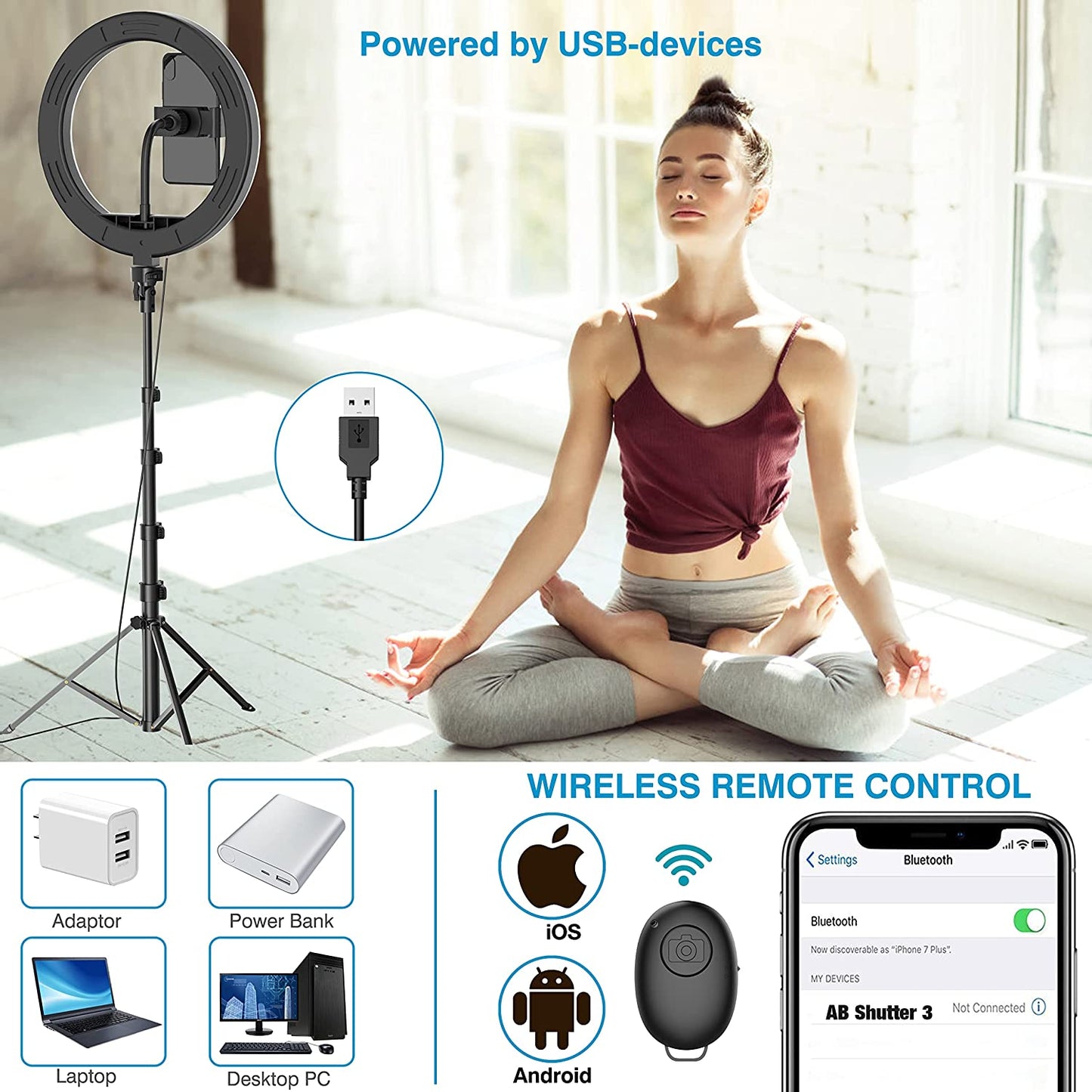 12" Selfie Ring Light with 63" Adjustable Tripod Stand and Phone Holder, LED Dimmable Ringlight with Remote, for Live Stream/Photography/Makeup/Youtube Video, Compatible with Cell Phones, Cameras  Waulnpekq   