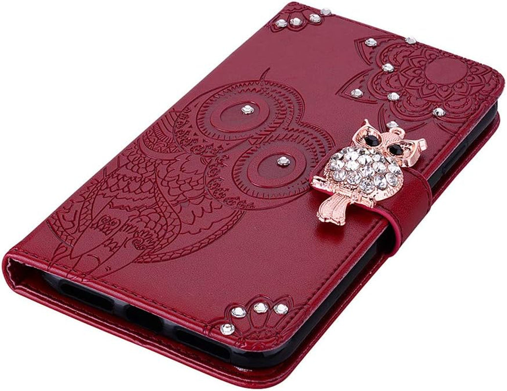 ISADENSER Case for LG V40 Thinq, LG V40 Thinq Case for Women Glitter Bling Diamond Case with Cards Slot Cash Pockets Embossing PU Leather Flip Wallet Case for LG V40 Thinq, Crystal Owl Brown YK  ISADENSER   