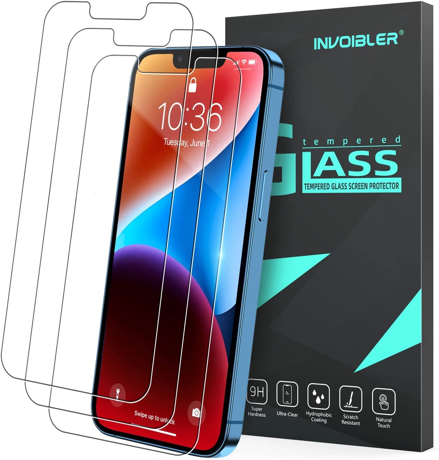Invoibler 3 Pack Screen Protector Compatible with Iphone 14/13/13 Pro 6.1", Iphone 14/13/13 Pro Screen Protector Tempered Glass, [HD Clear] [Anti-Scratch] [Case Friendly] [Bubble Free]  Invoibler For iPhone 14 Plus  