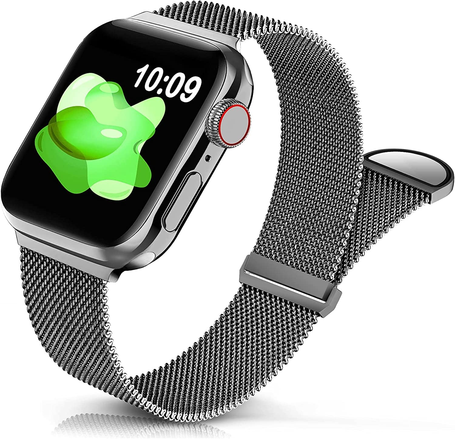 Sunnywoo Metal Stainless Steel Band Compatible with Apple Watch Bands 38Mm 40Mm 41Mm 42Mm 44Mm 45Mm 49Mm,Metal Loop Adjustable Magnetic Strap for Iwatch Series Ultra 8 7 6 5 4 3 2 SE 1 for Women Men  Sunnywoo Space Black 42/44/45/49 mm 