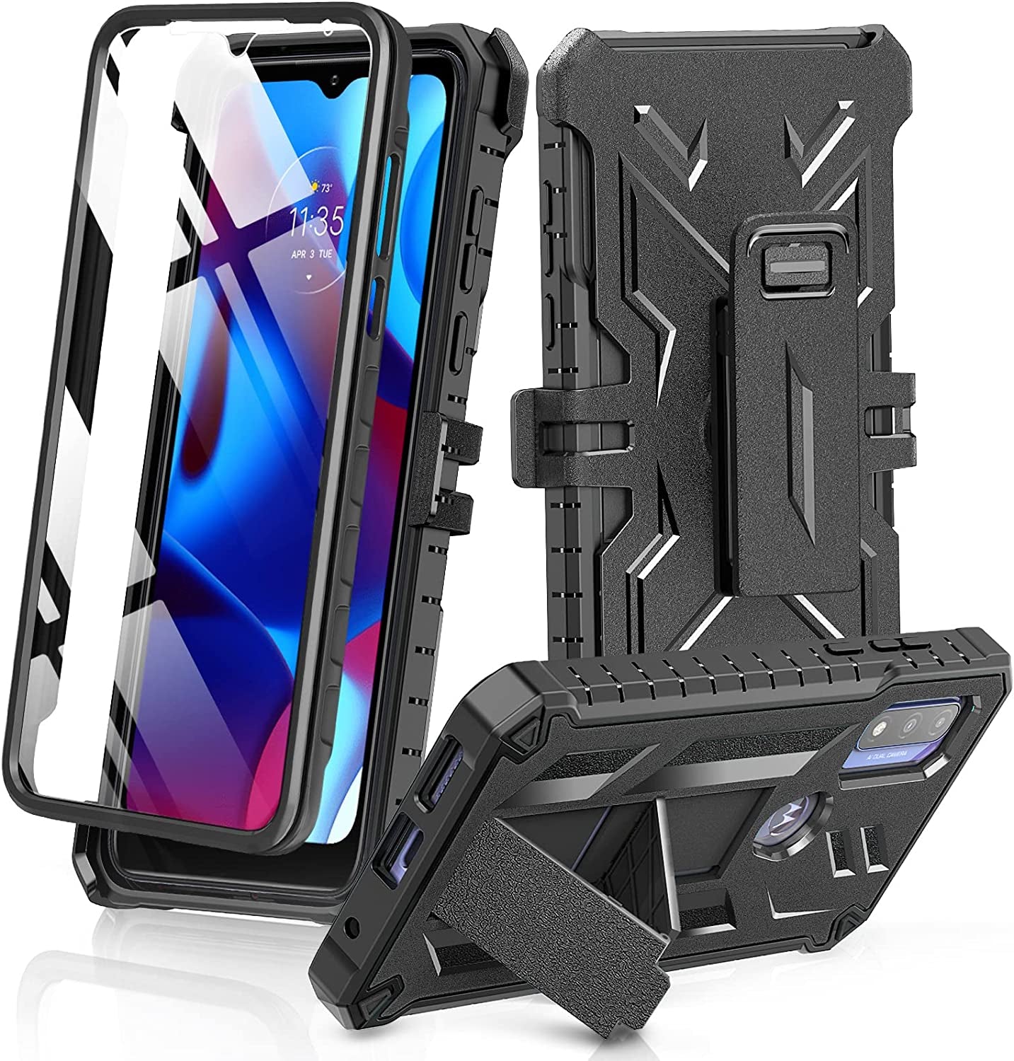 WTYOO for Motorola Moto G Pure Phone Case, Moto G Power 2022/ G Play 2023 Case: with Belt-Clip Holster & Built-In Screen Protector & Kickstand, Full-Body Dual Layer Rugged Protective Phone Cover-Red  Motorola Moto G-Pure-RD Black  