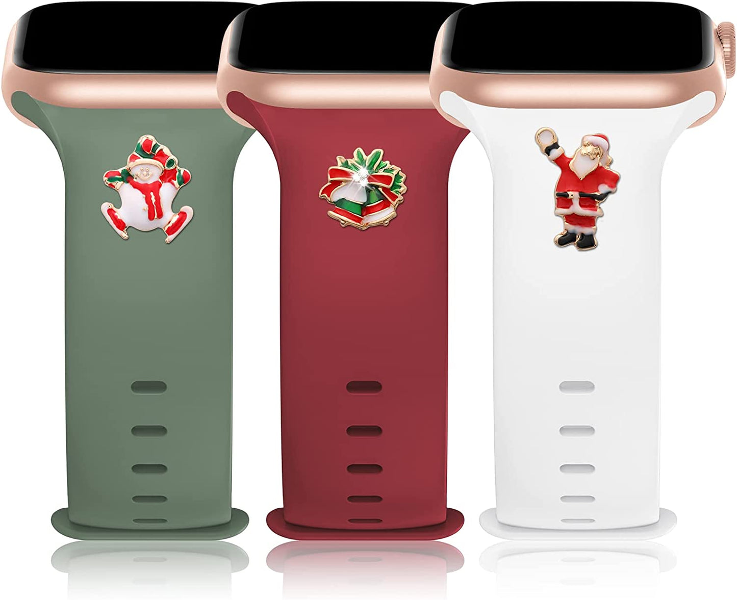 3 Pack Sport Band with DIY Charms Compatible with Apple Watch Bands 41Mm 40Mm 38Mm, Designer Soft Silicone Wristbands Replacement Strap for Iwatch Series SE 8 7 6 5 4 3 2 1 Utral for Women Men  Plesechde Santa White//Pine Green/Burgundy 42mm/44mm/45mm/49mm 