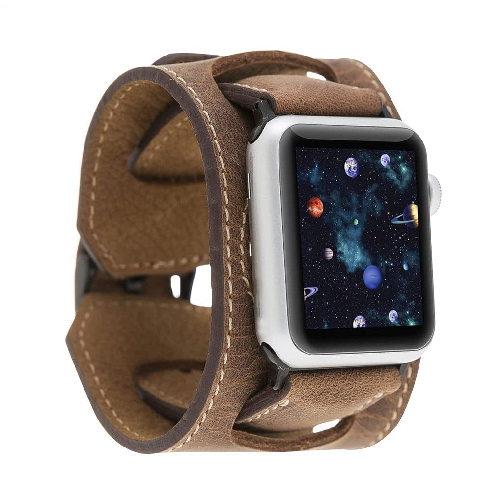 HARDISTON Cuff Watch Band Compatible with Apple 44Mm for Men & Women, Handmade Genuine Leather, Compatible with Iwatch Series 7 6 5 4 3 2 1 SE, Wrist Bracelet Arm Band, Medium/Band-Russet  HARDISTON Band-Brown iWatch-41mm / Band-Large 