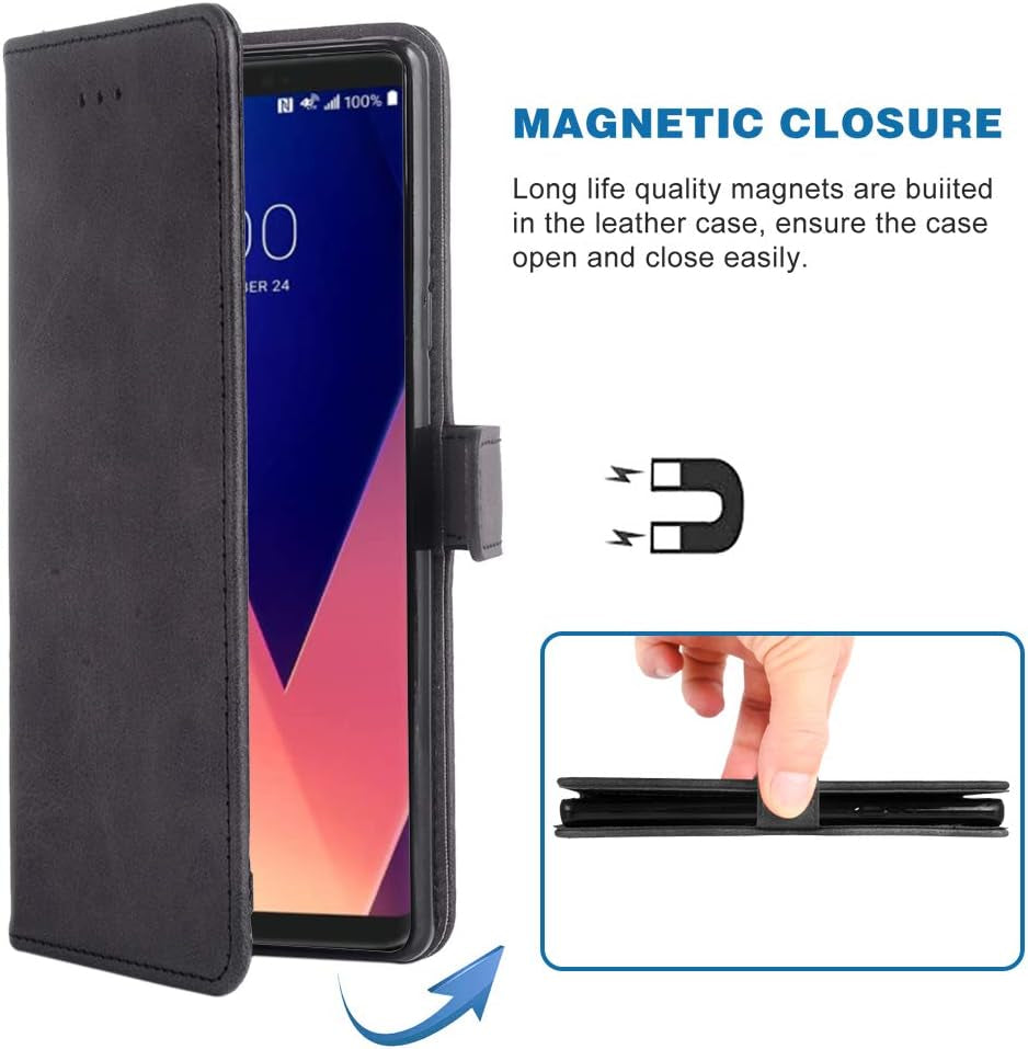 Phone Case for LG V35 Thinq V30 plus Folio Flip Wallet Case,Pu Leather Credit Card Holder Slots Full Body Protection Kickstand Protective Phone Cover for LGV30 LGV35 Thin Q LG30 LG35 V35Thinq Black  Asuwish   
