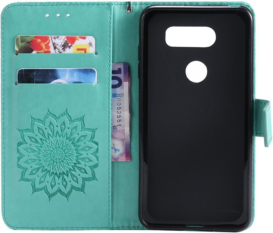 ISADENSER LG V30 Case LG V30S Case Sunflower Series as Case with Shockproof Kickstand Credit Card Holder Flip Magnetic Closure Protection Wallet Leather PU Case Cover for LG V30 plus Green Sunflower  ISADENSER   