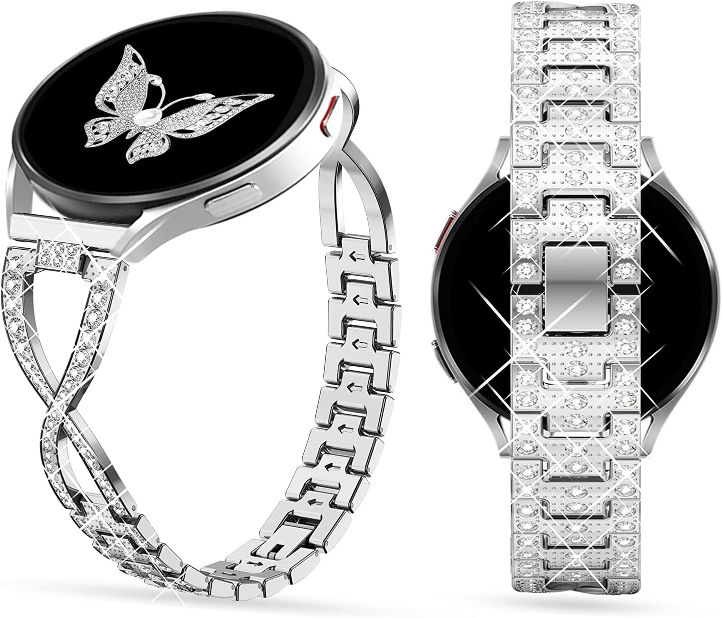 20Mm Bling Band Compatible for Samsung Galaxy Watch 4 40Mm 44Mm, Watch 5 40Mm 44Mm, Galaxy Watch 4 Classic 42Mm 46Mm, Active 2 40Mm 44Mm, Watch 42Mm, Watch 5 Pro, Watch 3 41Mm Rhinestone Band OULRAEFS Adjustable Women Bracelet Wristband Strap  OULRAEFS Silver  